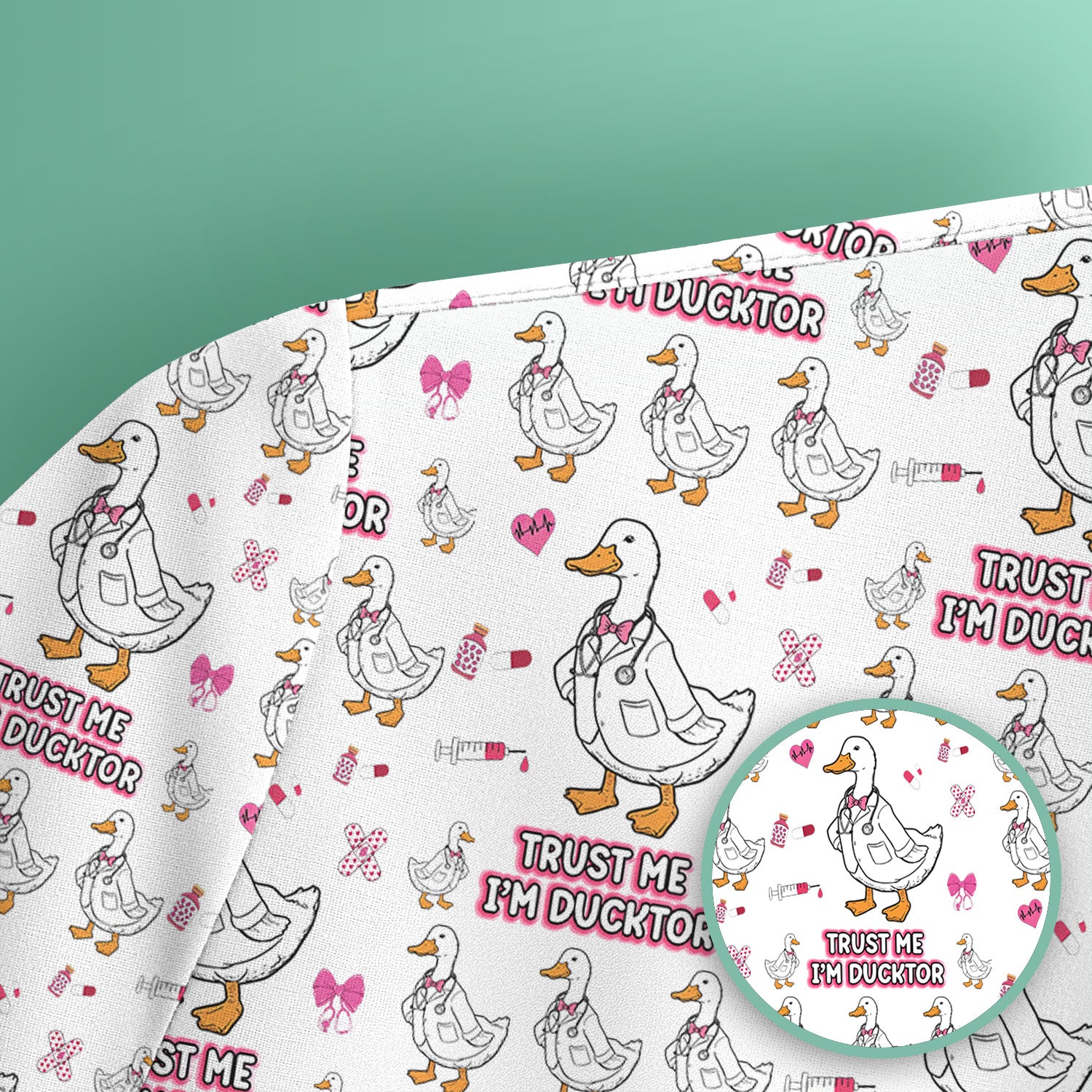 Trust Me I'm Ducktor Scrub Top, Funny Duck Pattern Scrub Shirt, Breathable Fabrics Nursing Uniform For Women