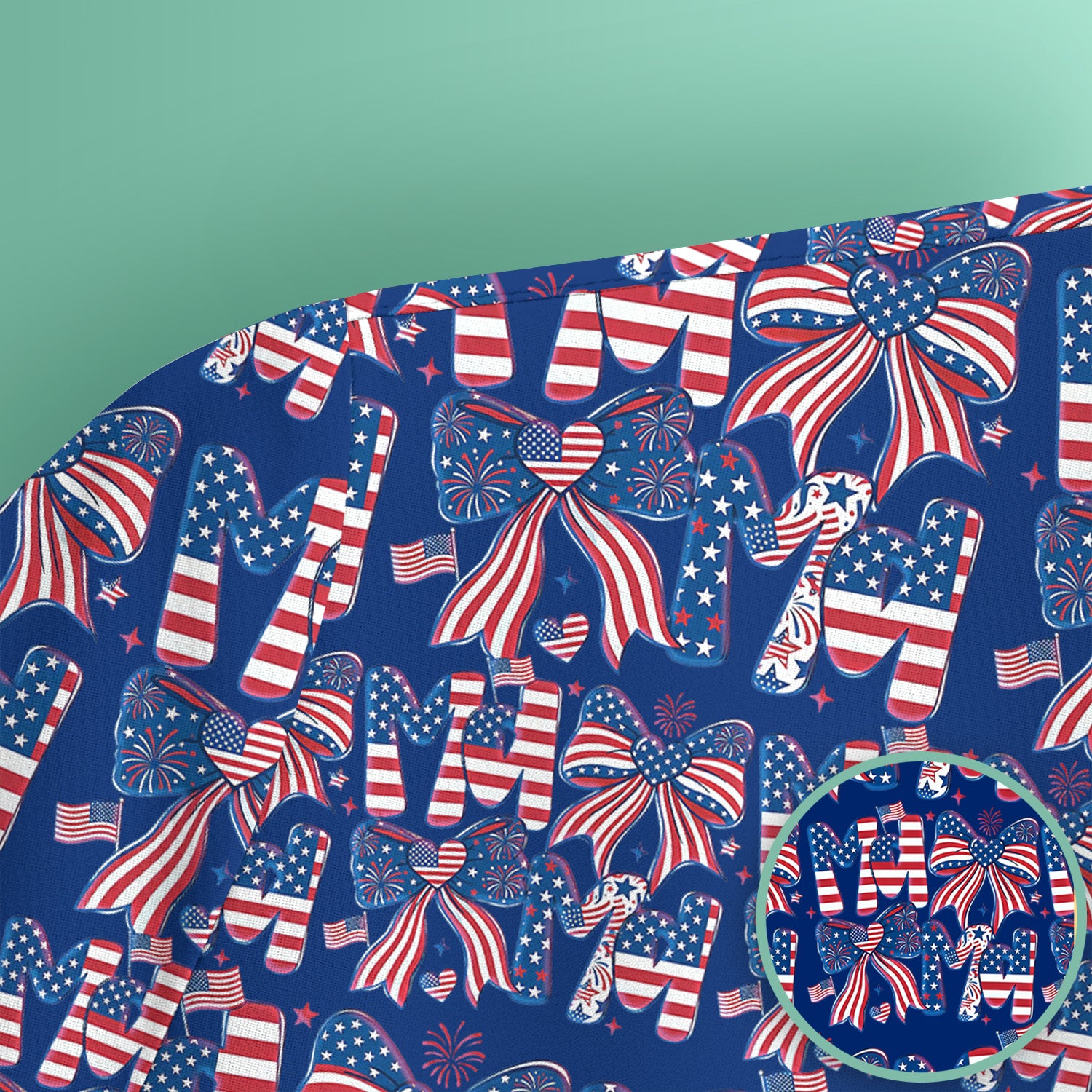 American Flag MaMa Bow Pattern Scrub Top, Comfortable Scrubs for Nurses
