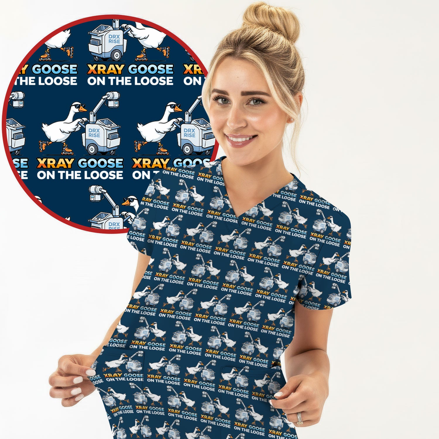 Funny Xray Goose On The Loose Pattern Scrub Top, Comfortable Scrubs for Nurses