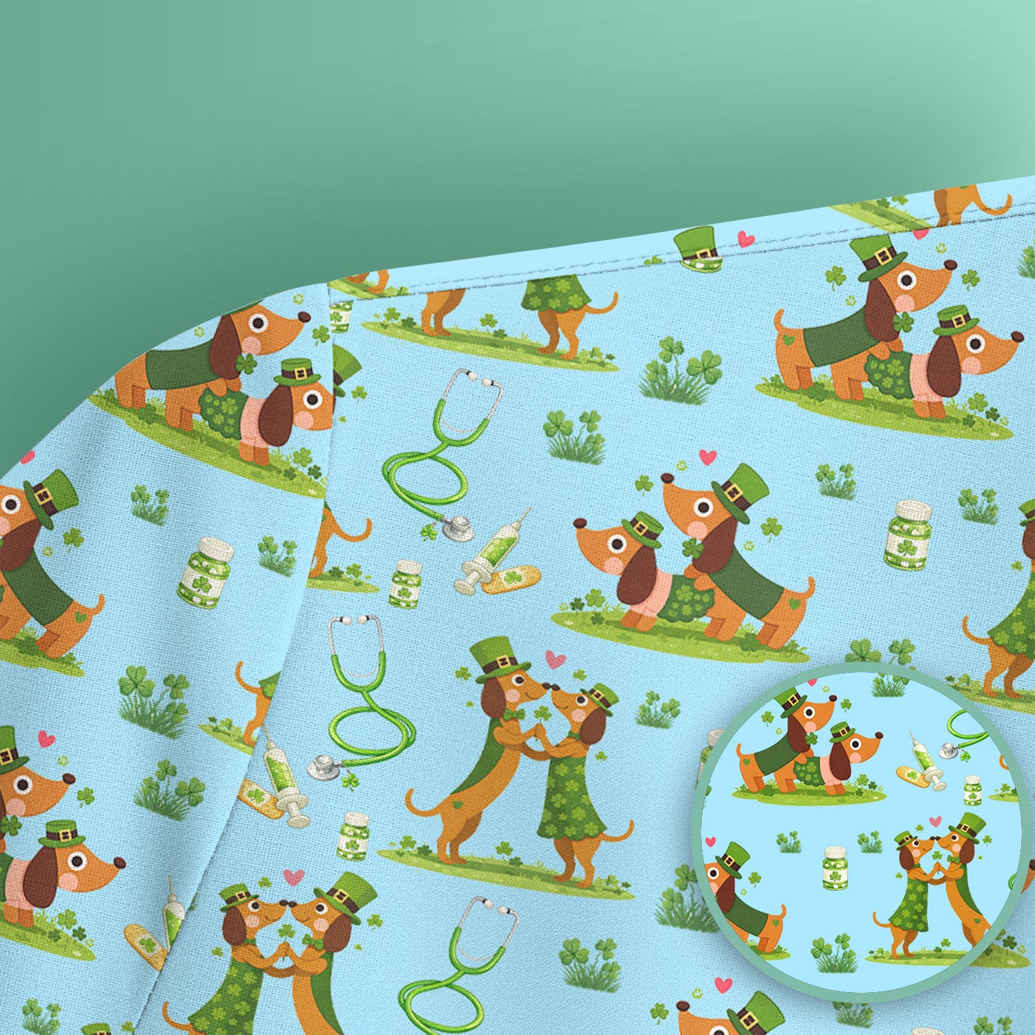 Valentine Cute Dachshund Nurse Shirt, Dog Heart Pattern, Comfortable Scrubs for Nurses