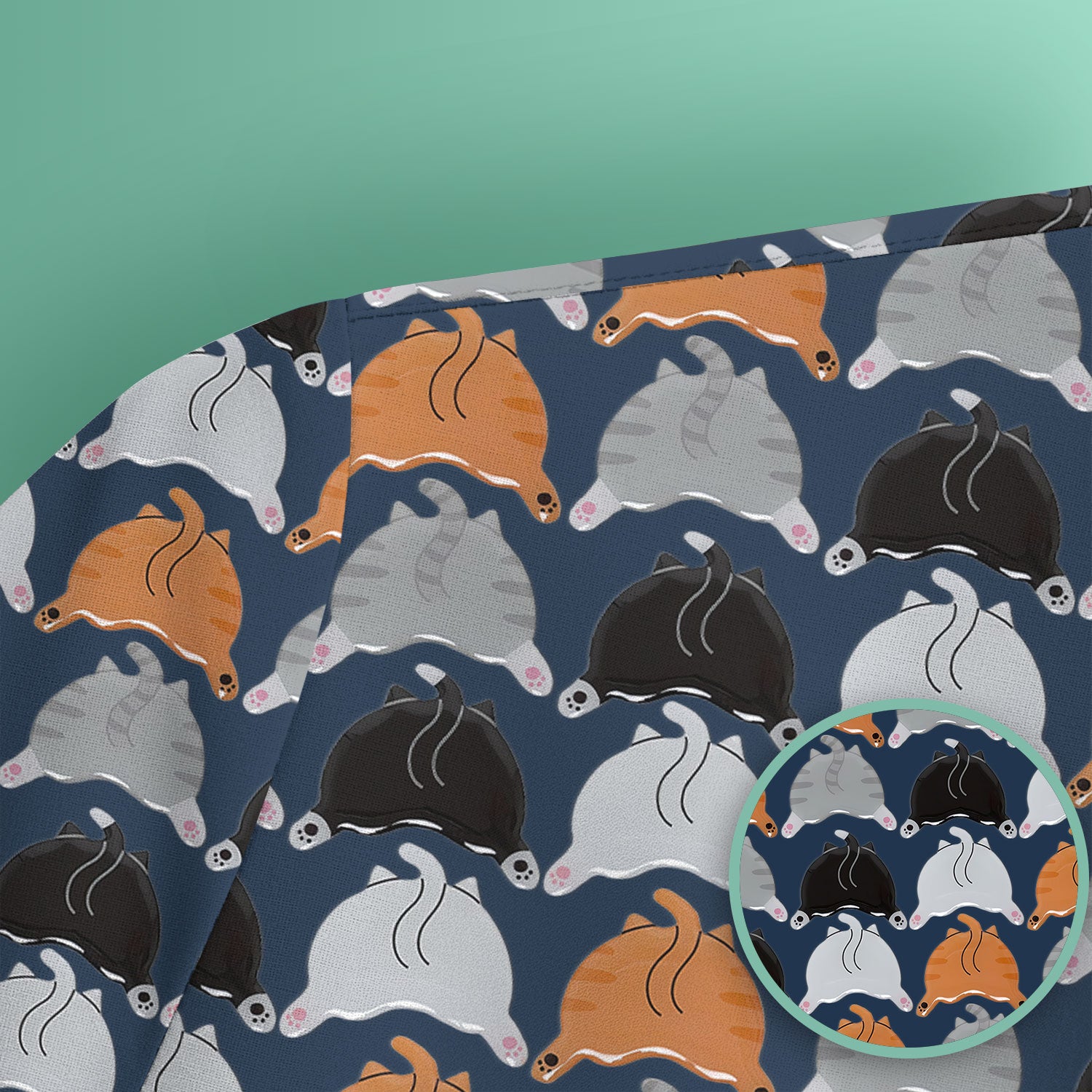 Playful Multicolor Cat Print Scrub Top, Breathable Fabrics Nursing Uniform