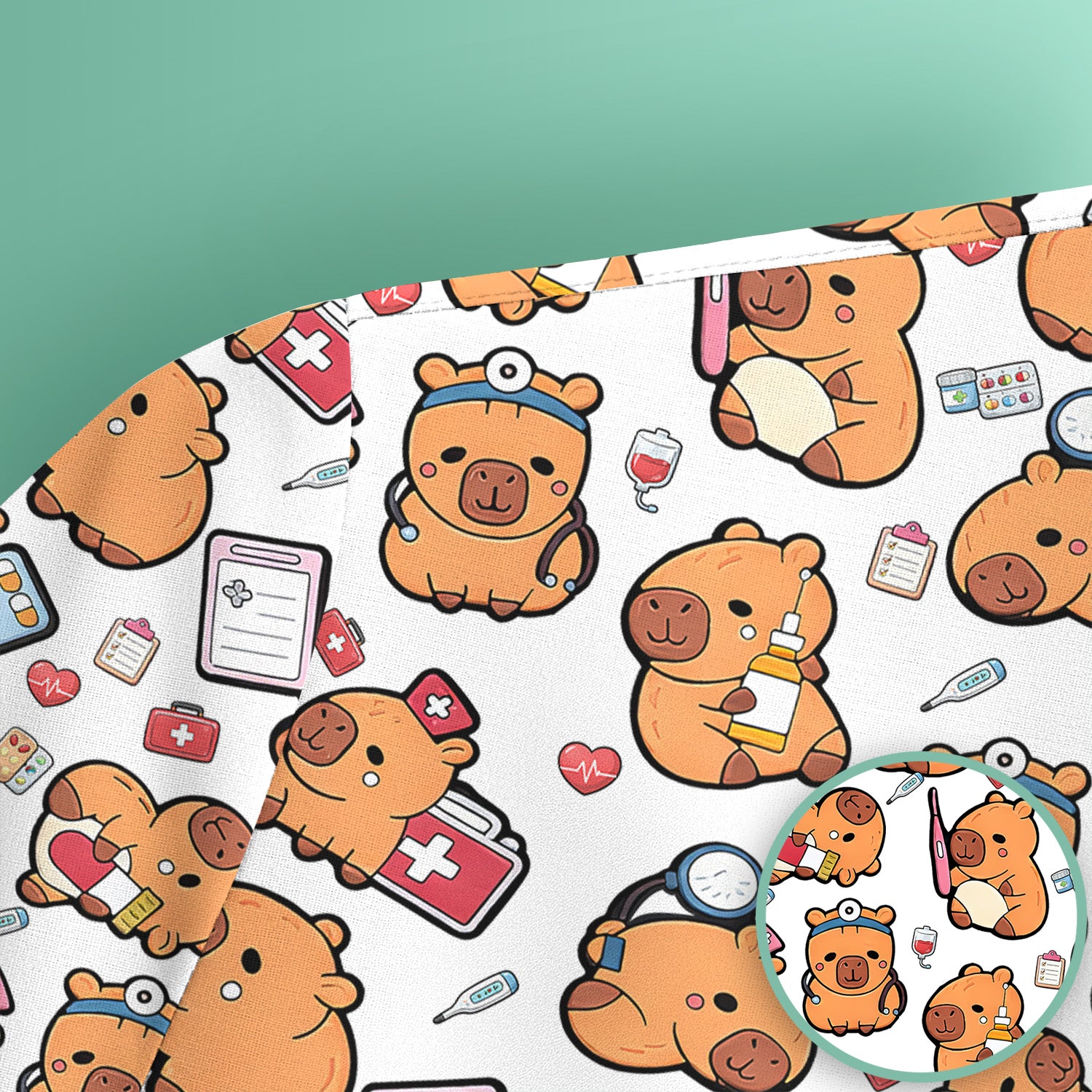 Capybara With Stethoscope And Medical Tools Seamless Scrub Top, Breathable Fabrics Nursing Uniform