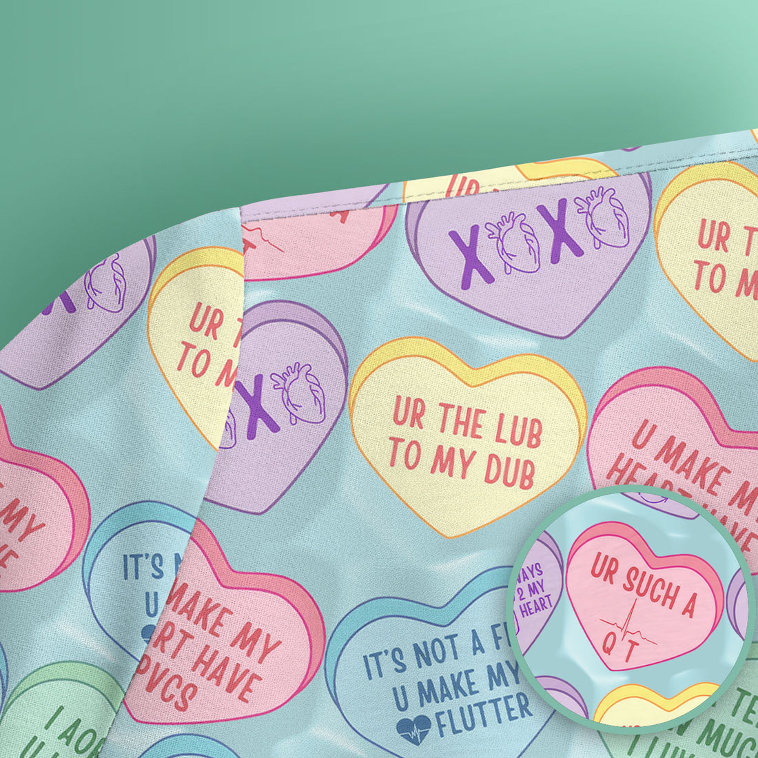 Medical Candy Heart Valentine Pattern Scrub Top, Fun Medical Pattern, Comfortable Scrubs for Nurses