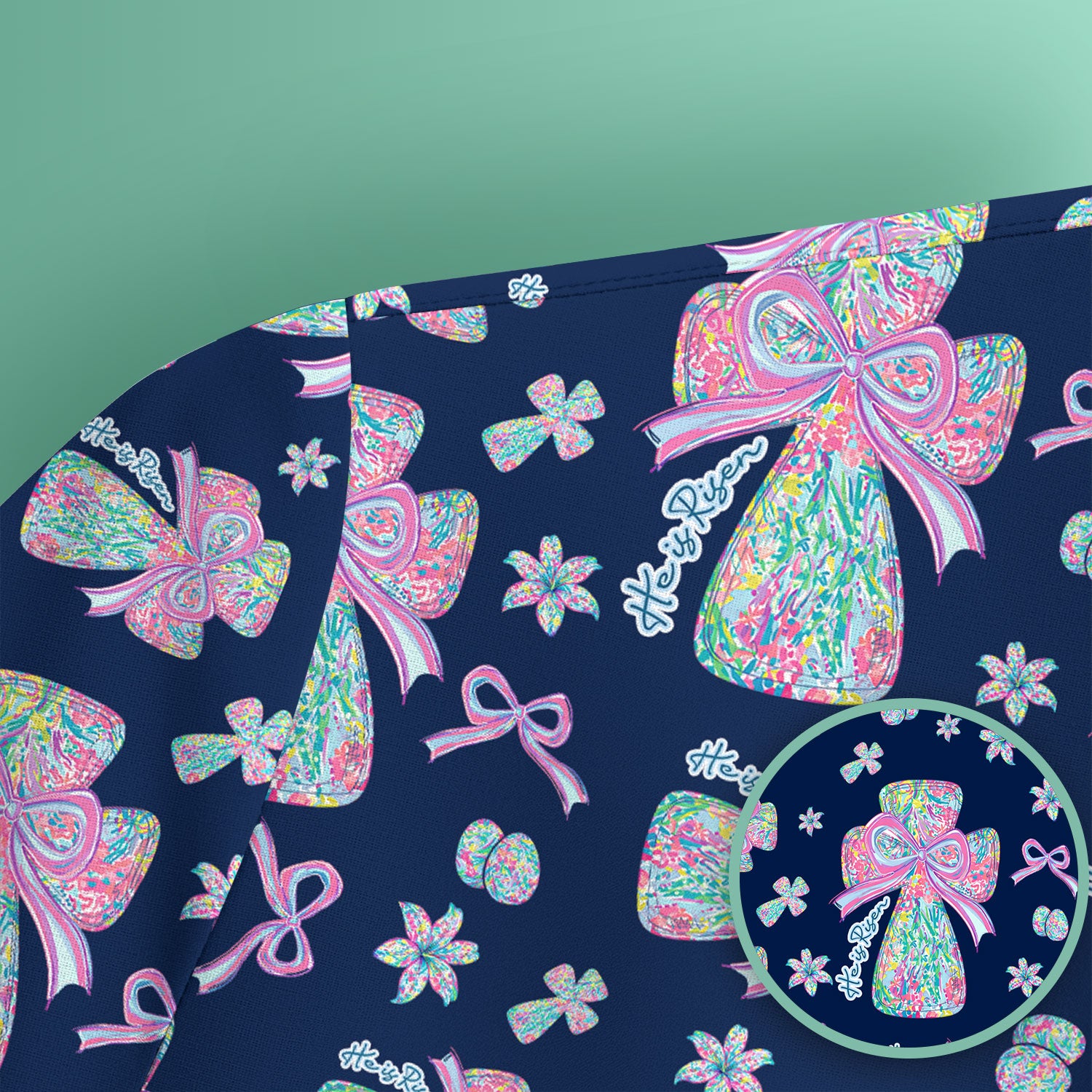 Colorful Bow Pattern Scrub Top, Breathable Fabrics Nursing Uniform