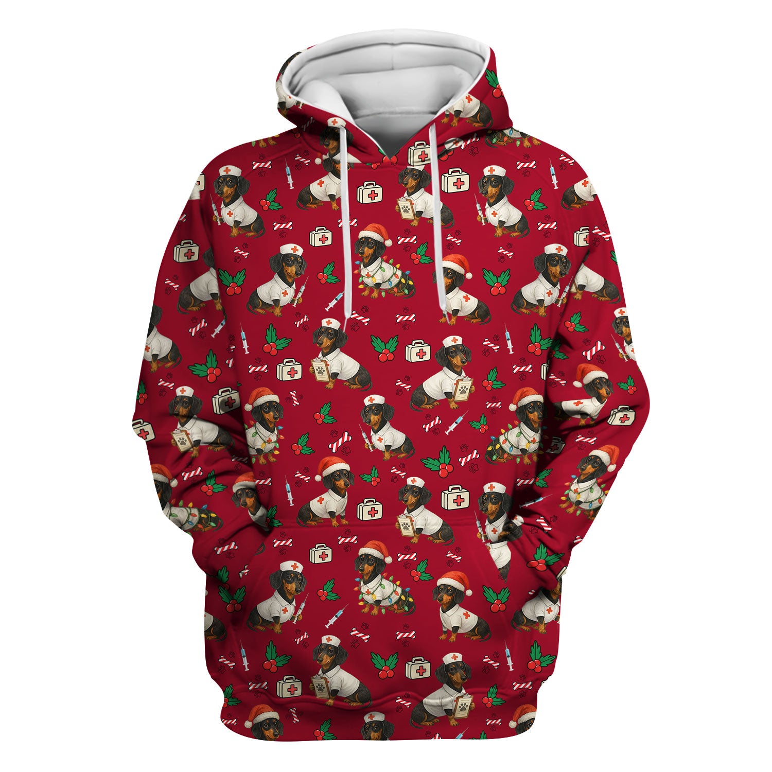 Christmas Dachshund Nurse Scrub Top - Funny Dachshund Dog Scrub Shirt Multi Color - Cute Holiday Nursing Work Shirt for Women