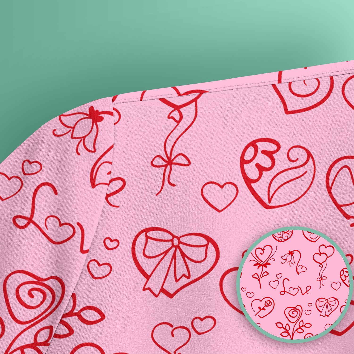 Cute Valentine Heart Scrub Top, Artistic Heart Pink Love Line Art Pattern Nurse Shirt, Comfortable Scrubs For Nursing