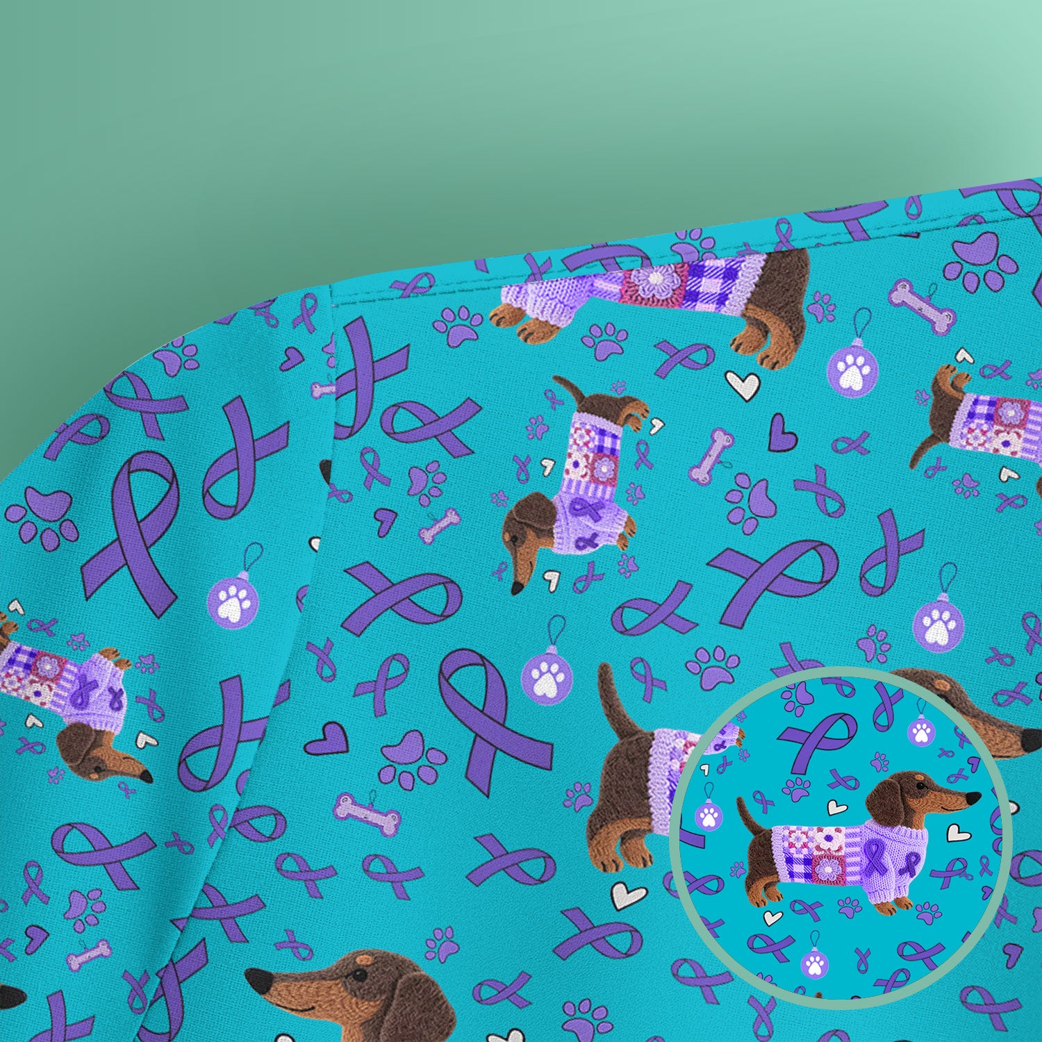 Wiener Dog Purple Ribbon Cancer Awareness Scrub - Breathable Fabrics Nursing Uniform - Comfortable Scrubs for Nurses