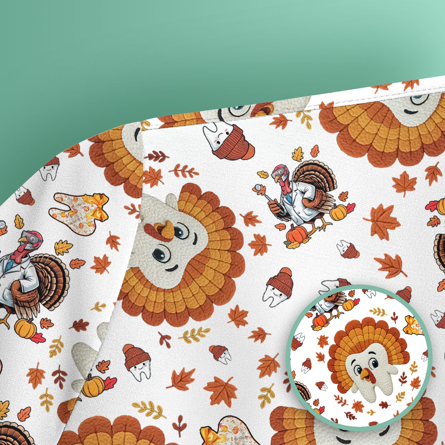 Funny Thanksgiving Tooth Scrub Top - Cute Turkey Dental Nurse Shirt - Fall Medical Uniform for Hygienists & Nurses