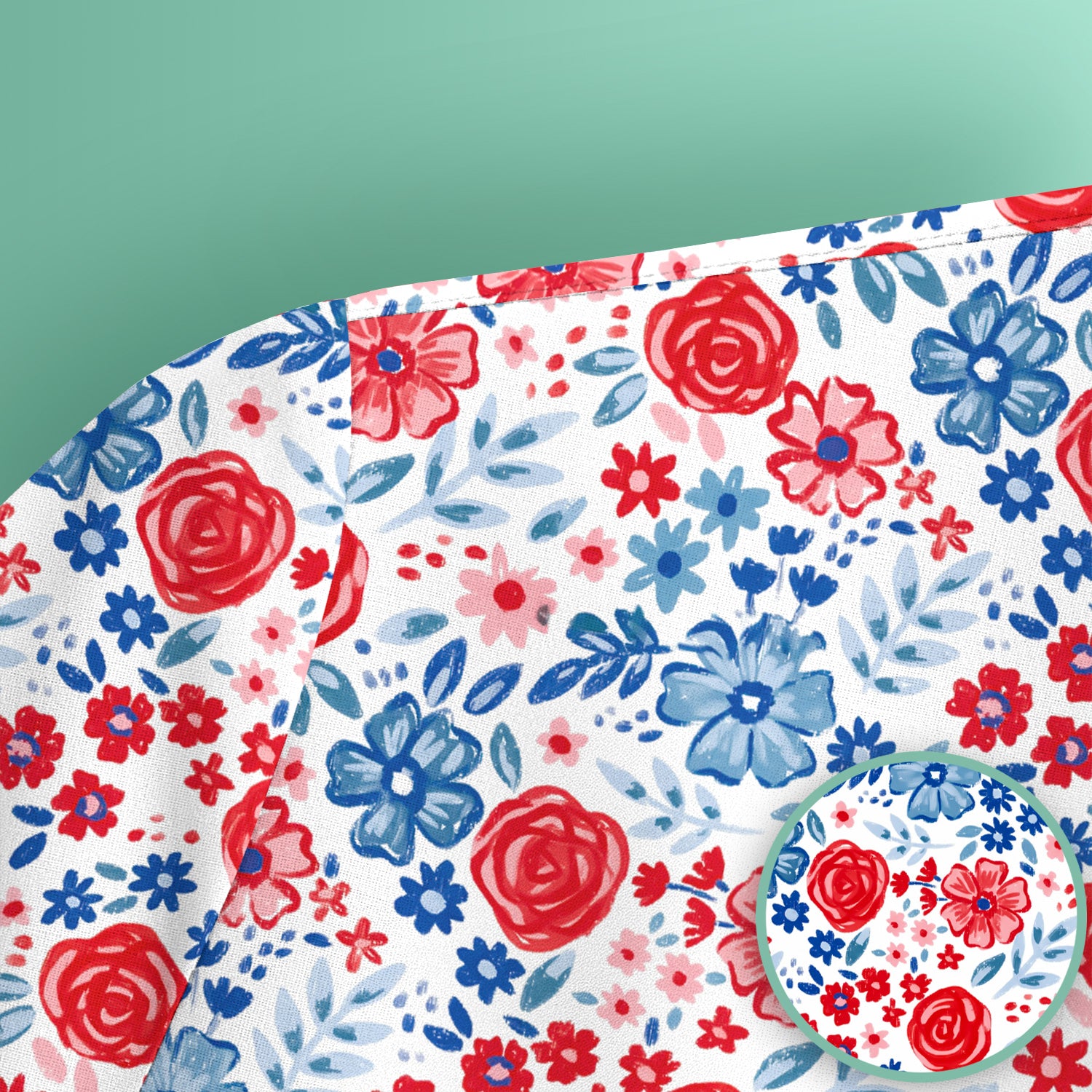 Red Blue Floral Garden Blossom Pattern Scrub Top, Comfortable Scrubs for Nurses