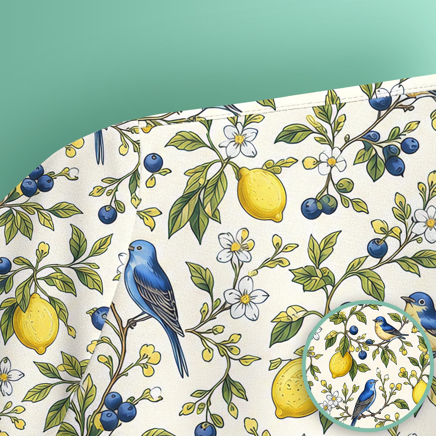 Bluebird Lemon Blossom Pattern Scrub Top, Comfortable Scrubs for Nurses