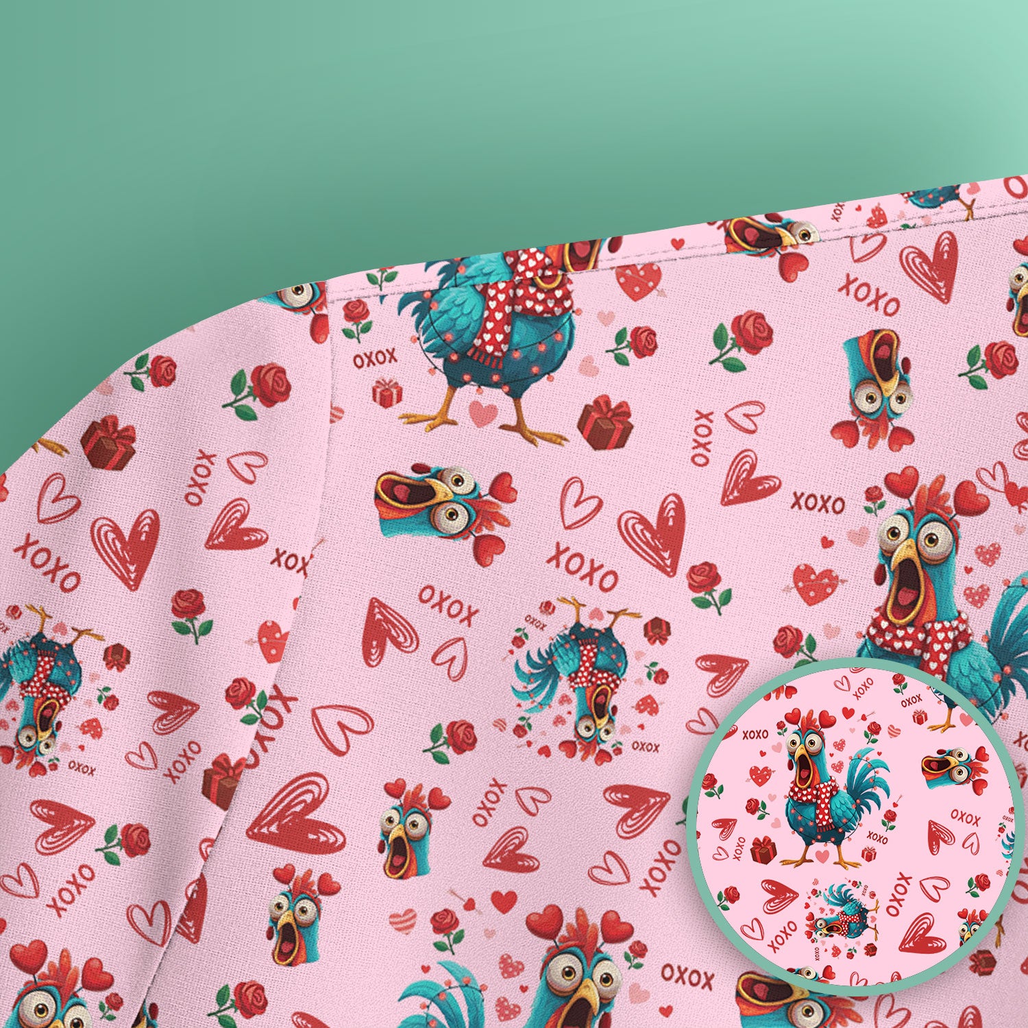 Funny Rooster Valentine Scrub Top, Cute Chicken XOXO Heart Pattern Nurse Shirt, Breathable Fabrics Nursing Uniform