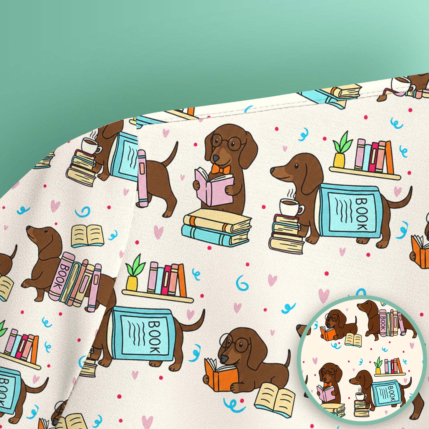 Cute Bookish Dachshund Reading Scrub Top, Comfortable Scrubs for Nurses