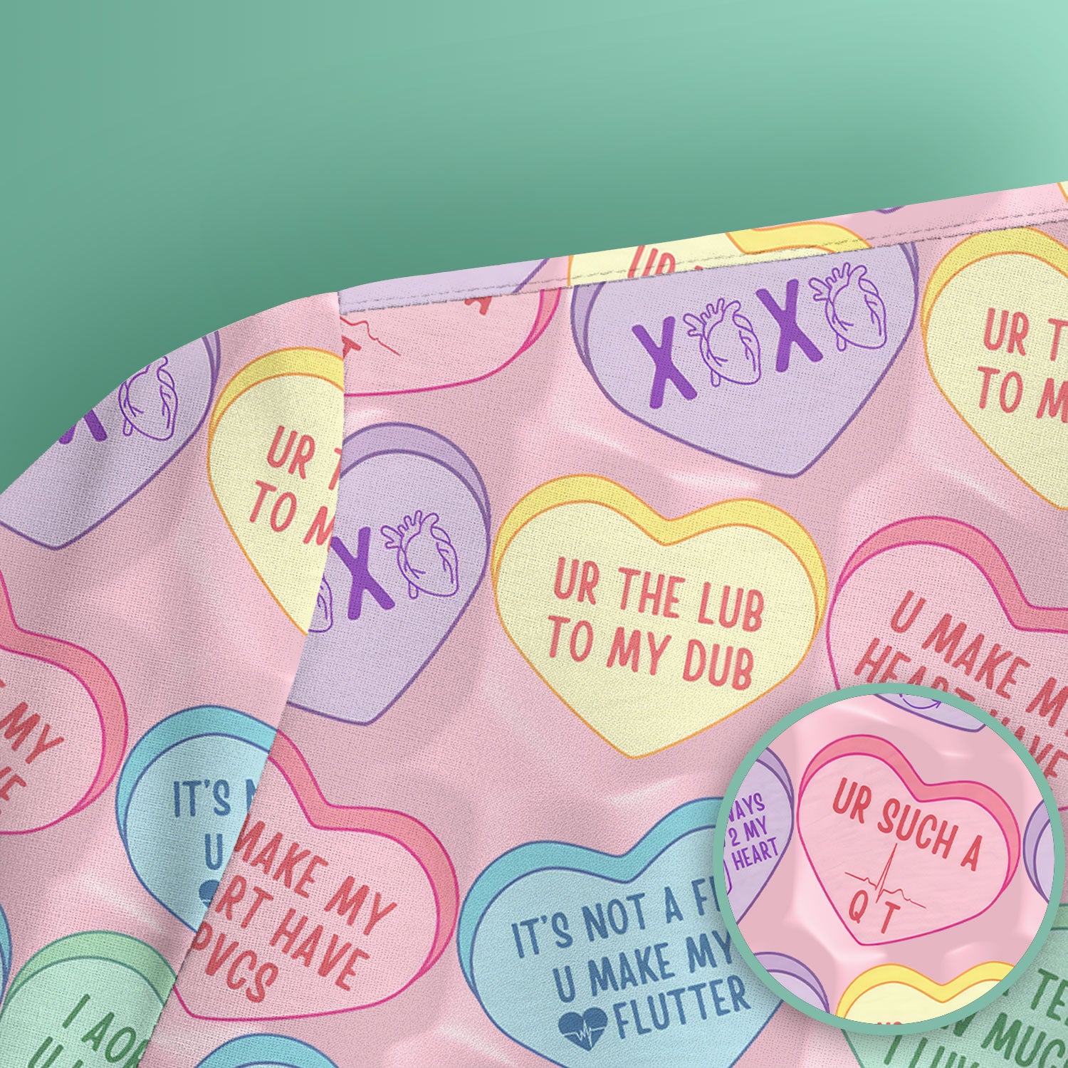 Medical Candy Heart Valentine Pattern Scrub Top, Fun Medical Pattern, Comfortable Scrubs for Nurses