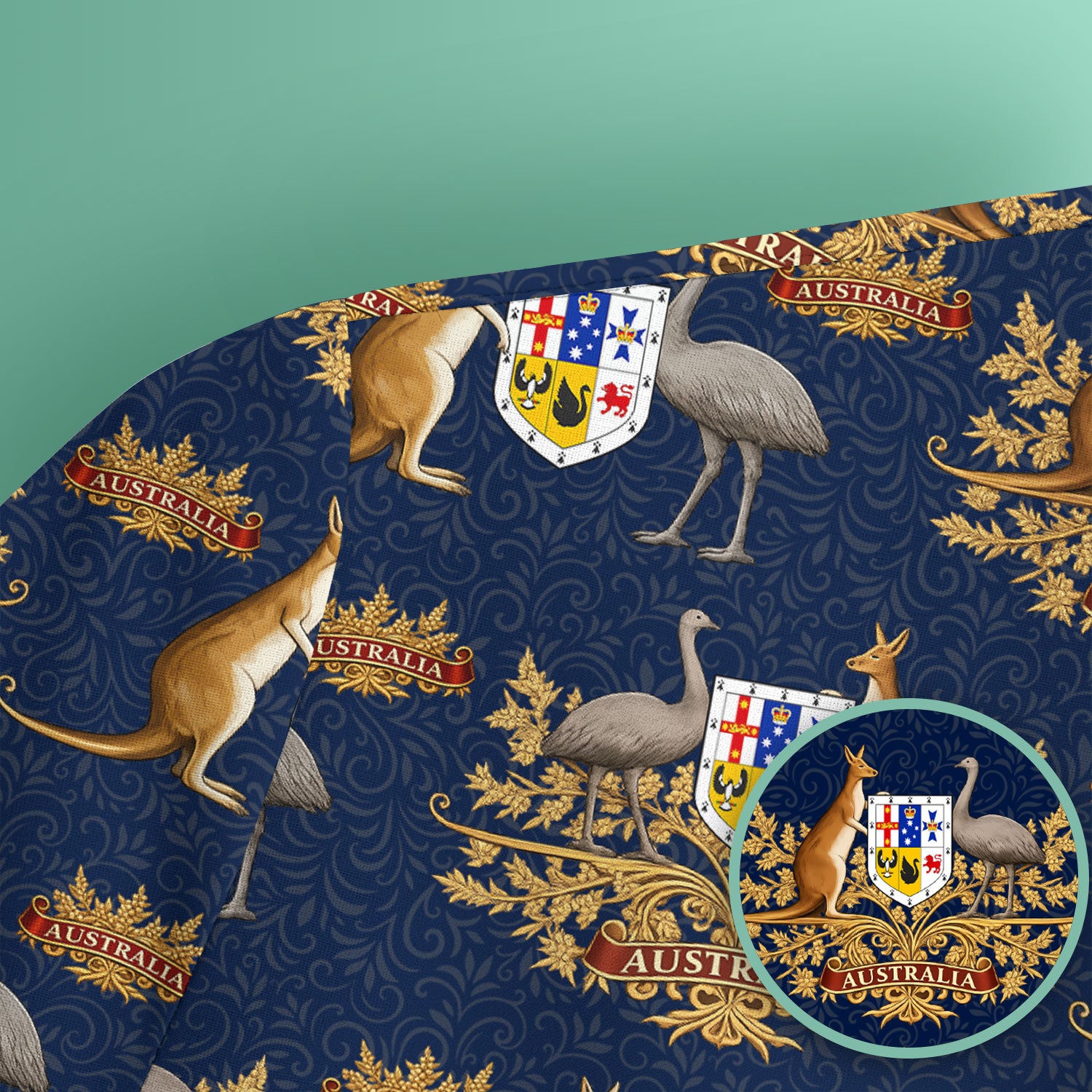 Australian Kangaroo Emu Crest Pattern Scrub Top, Comfortable Scrubs for Nurses