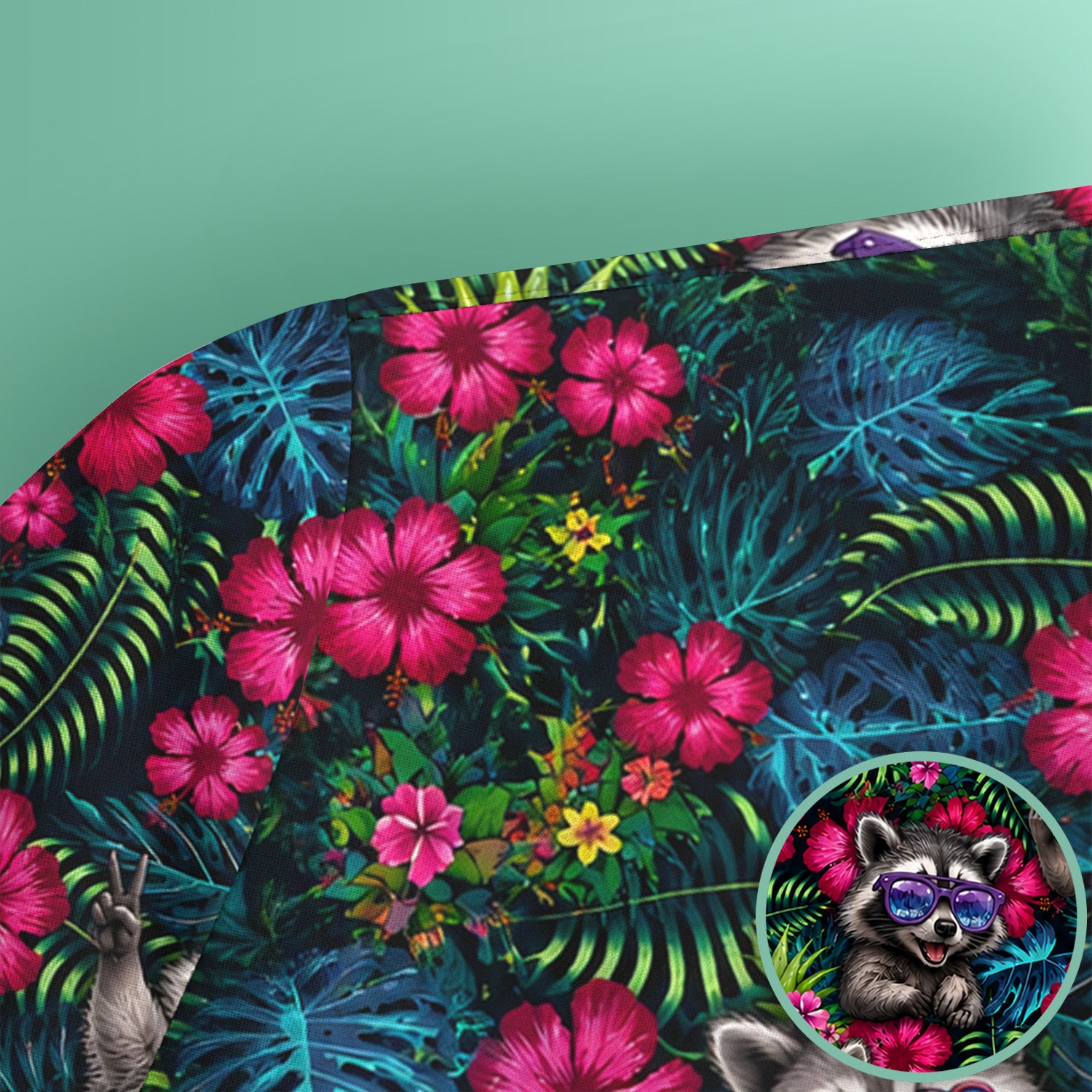 Tropical Raccoon Nurse Floral Pattern Scrub Top, Comfortable Scrubs for Nurses