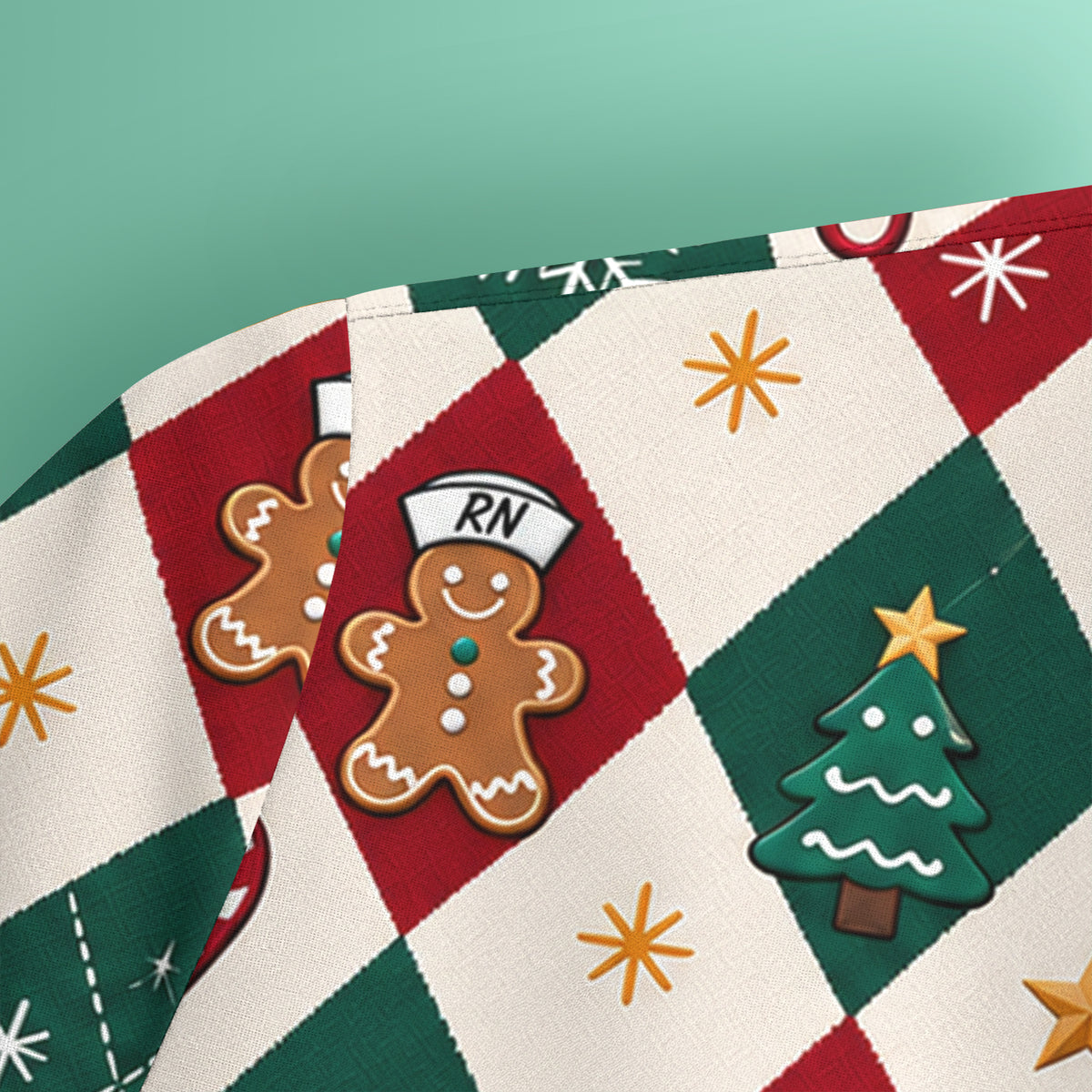 Christmas Gingerbread Nurse Argyle Scrub Top, Comfortable Scrubs for Nurses