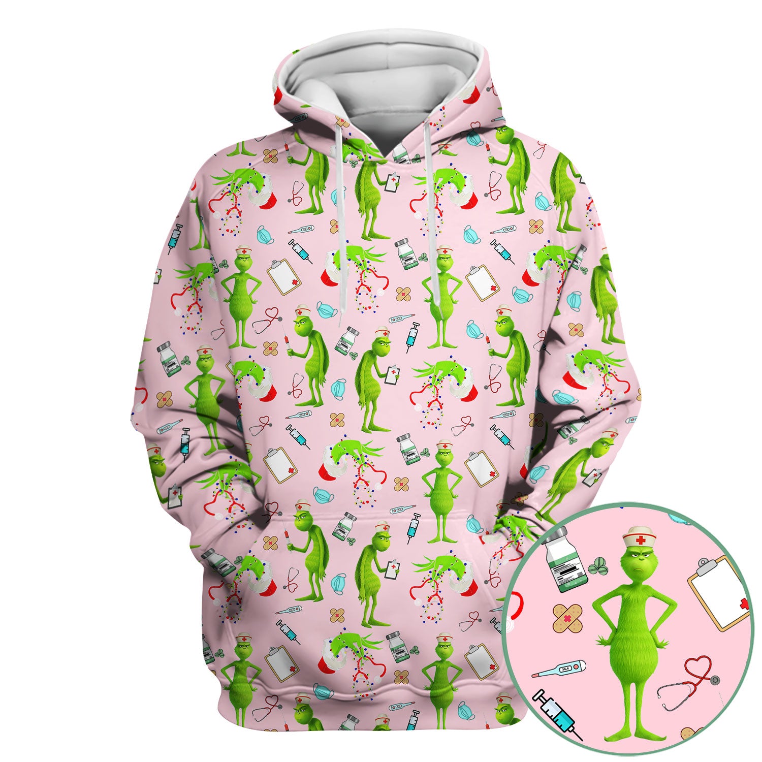 Custom Grinch Nurse Scrub Top - Funny Christmas Scrub Shirt Multi Color - Cute Holiday Nursing Workwear with Pockets