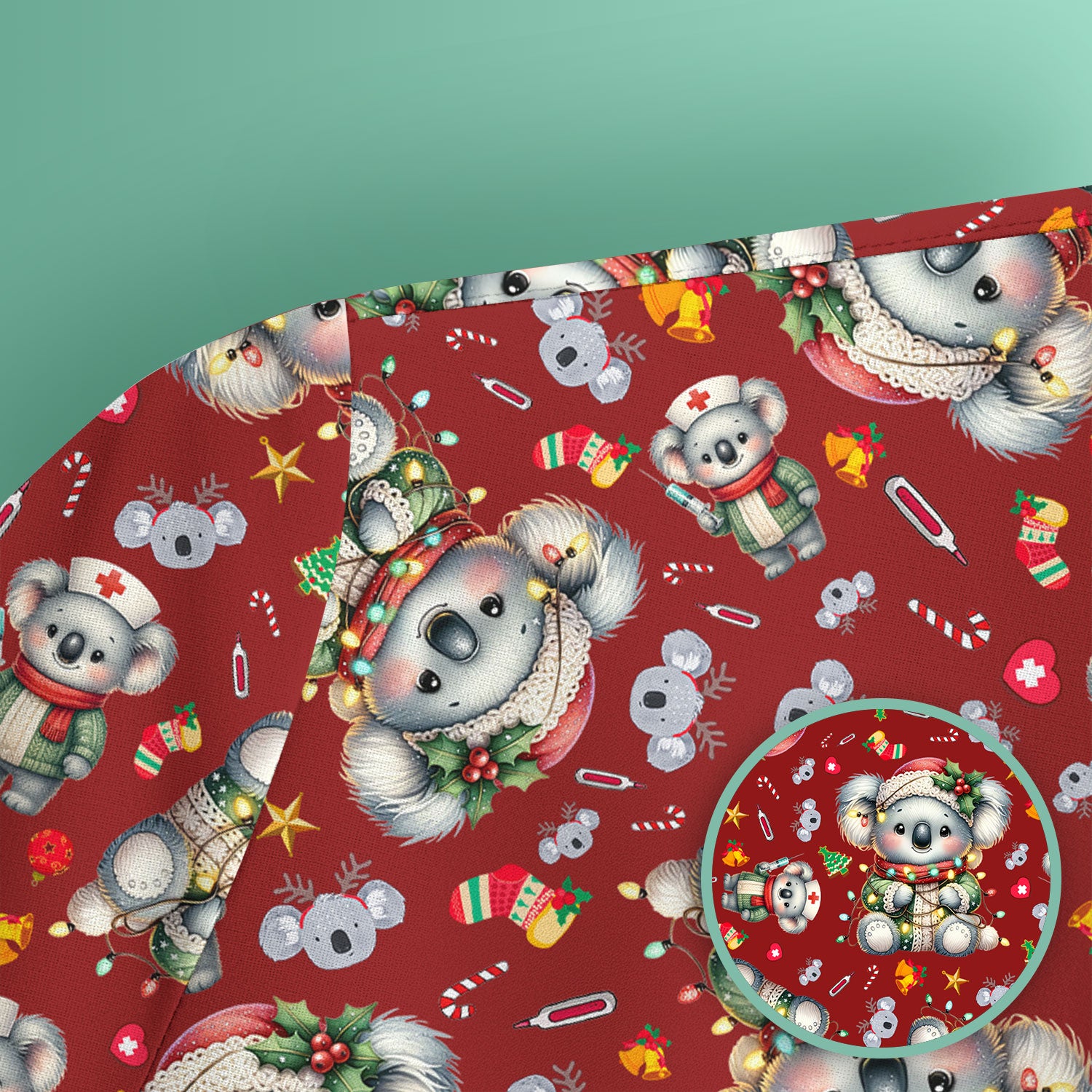 Christmas Koala Scrub Top - Cute Aussie Holiday Nurse Shirt for Women - Funny Animal Medical Uniform