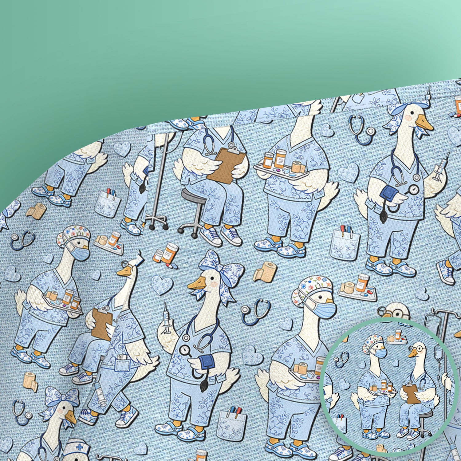 Cute Nurse Goose Working Pattern Scrub Top, Comfortable Scrubs for Nurses