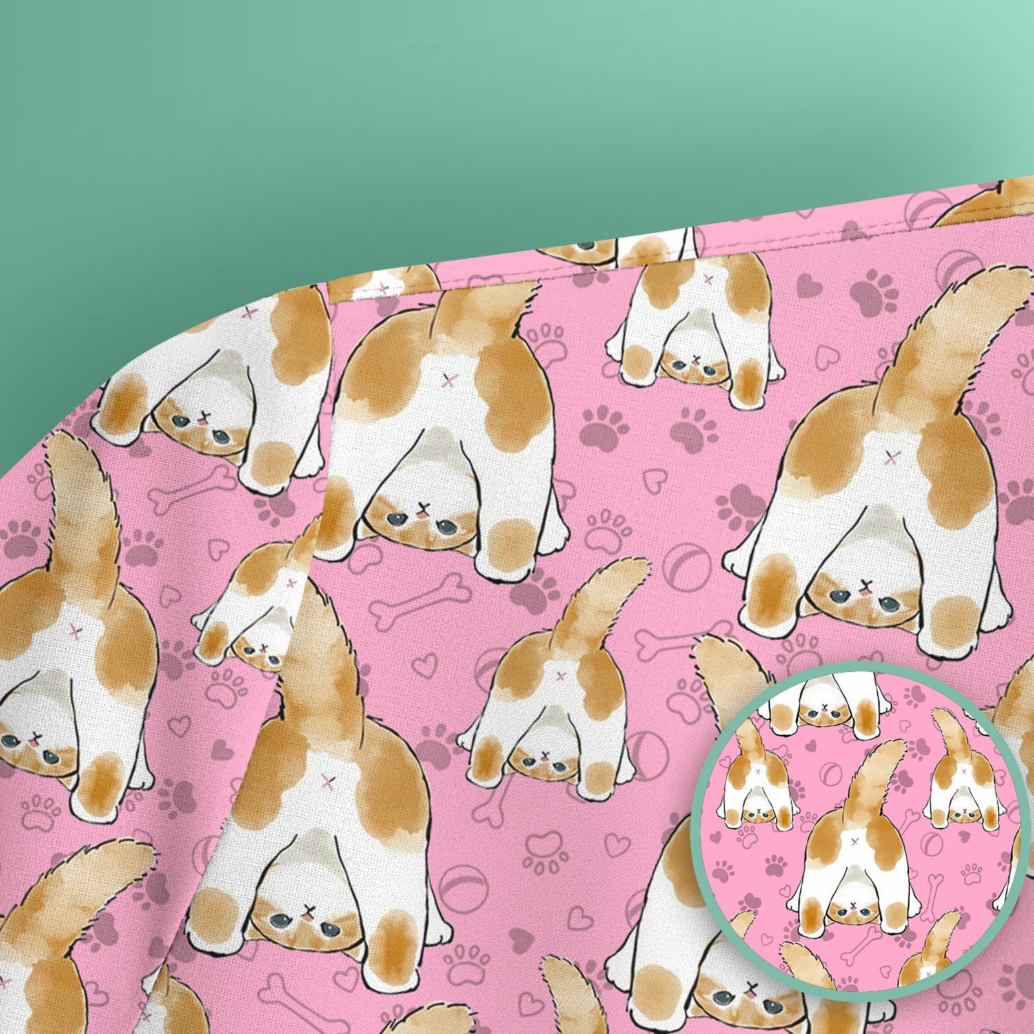 Cute Cat Butt Nurse Scrub Top, Cat Pattern Medical Shirt For Pet Lover, Breathable Fabrics Nursing Uniform