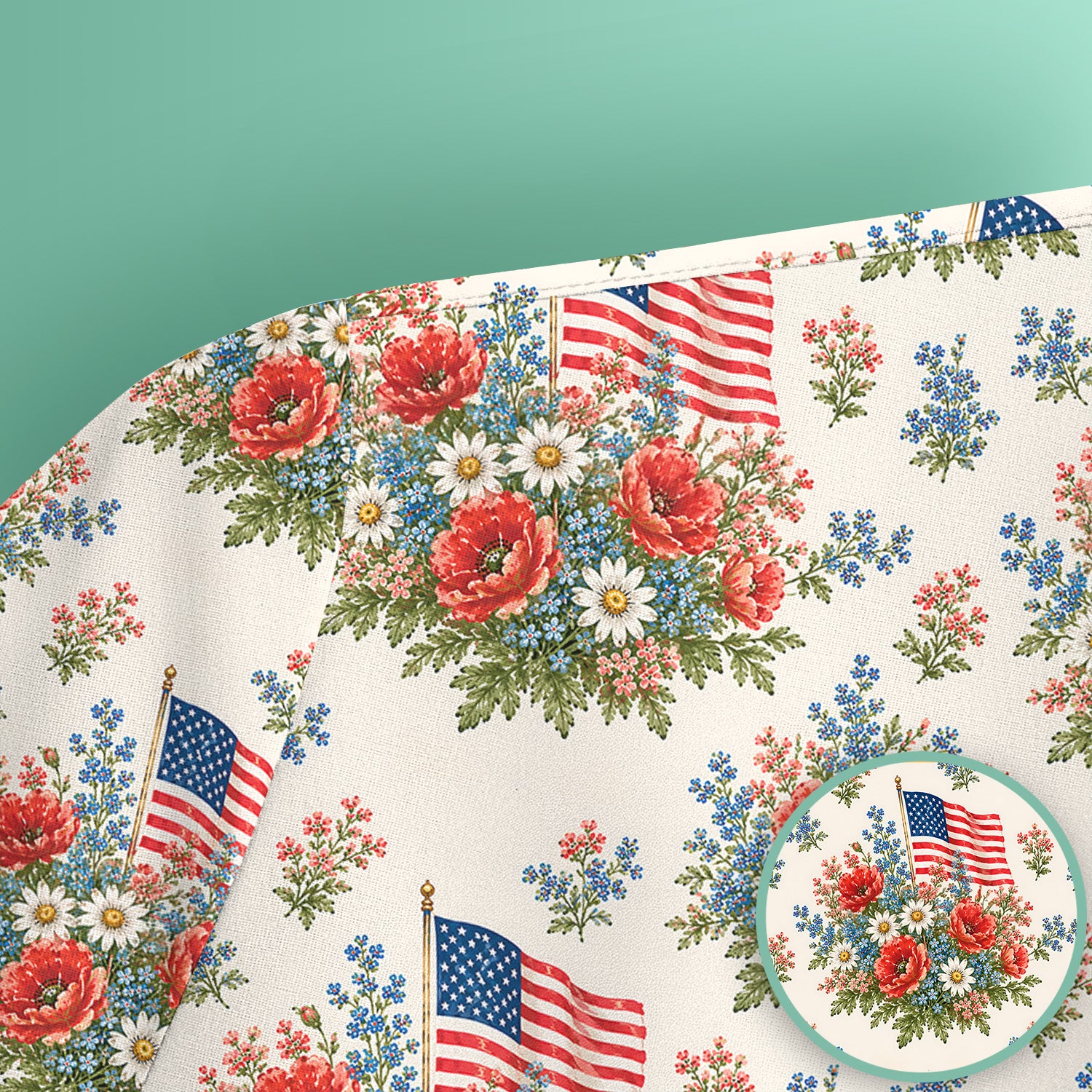 Patriotic Floral With USA Flag Pattern Scrub Top, Comfortable Scrubs for Nurses