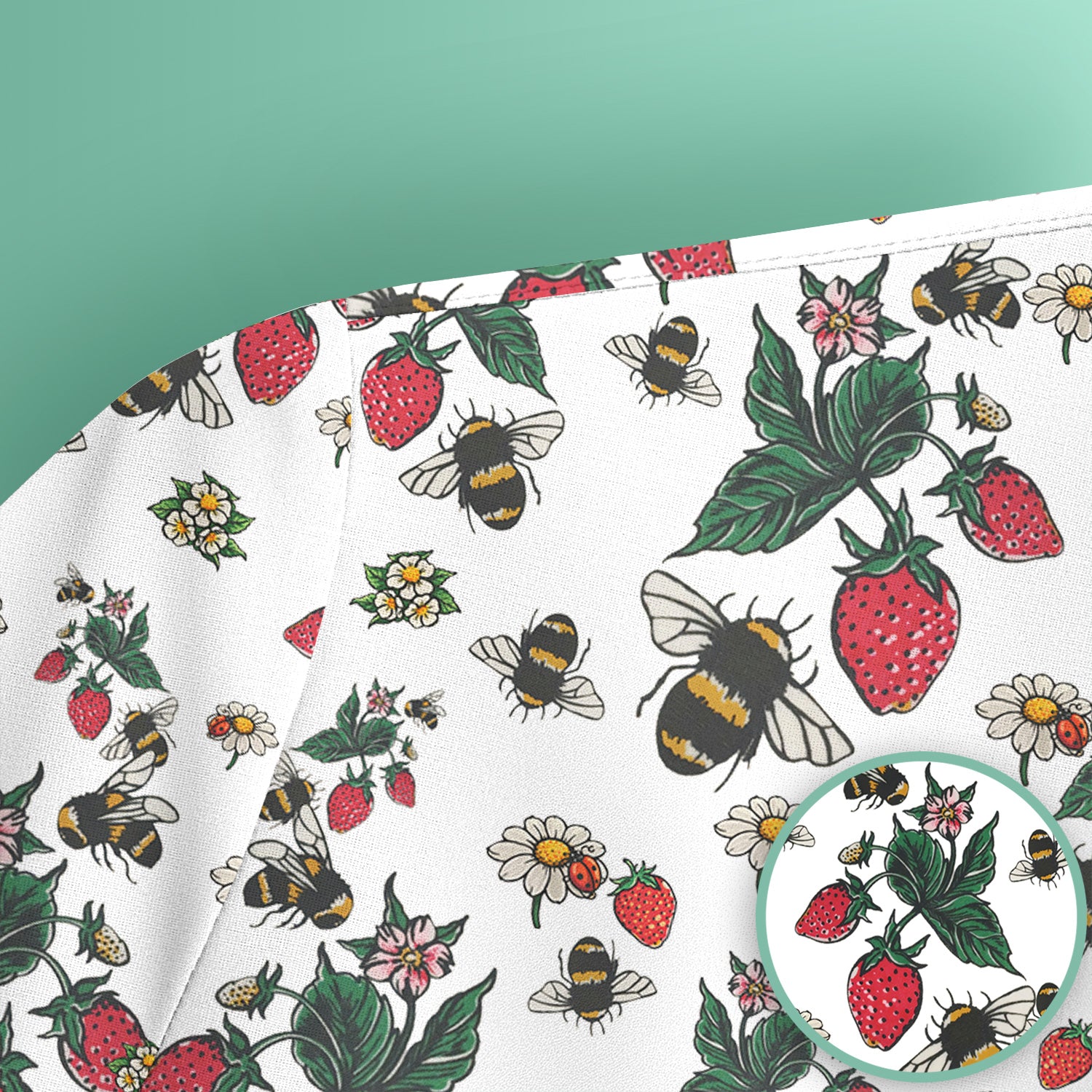Cute Strawberry Bee Daisy Floral Pattern Scrub Top, Comfortable Scrubs for Nurses