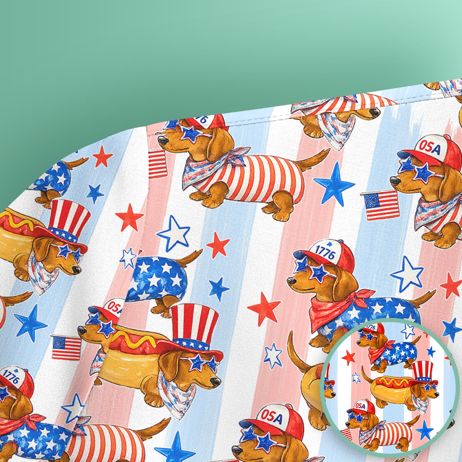 Fourth Of July Dachshund Pattern Scrub Top, Comfortable Scrubs for Nurses