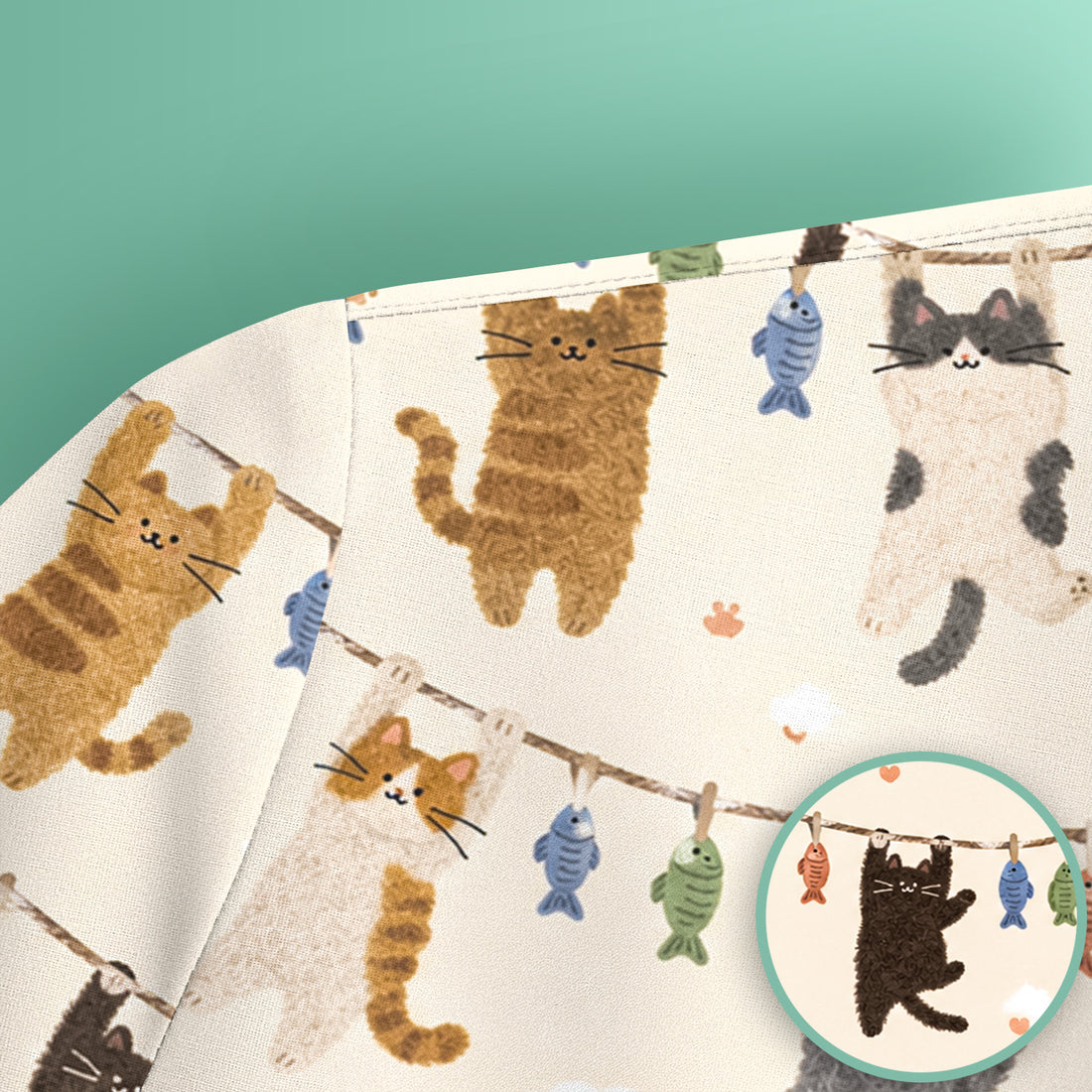Cute Hanging Cat Fishline Pattern Scrub Top, Comfortable Scrubs for Nurses