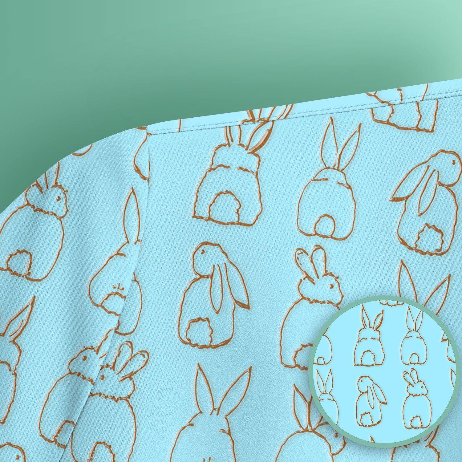 Cartoon Bunny Line Art Pattern Medical Scrub Top, Comfortable Scrubs for Nurses, Easter