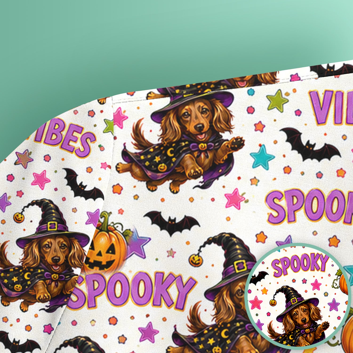 Spooky Dachshund Vibes Print Scrub Top, Comfortable Scrubs for Nurses