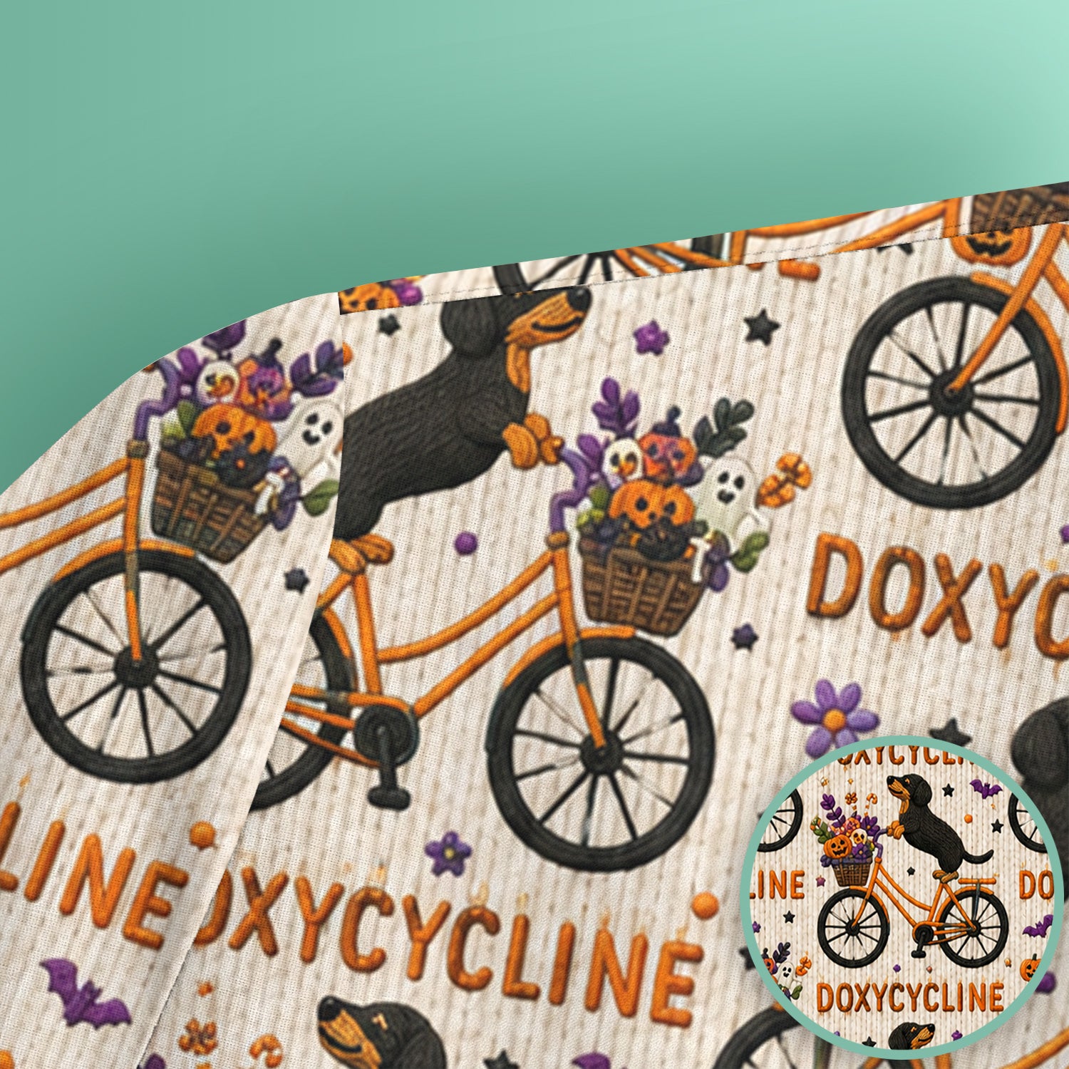 Halloween Dachshund with Doxycycline Bike Print Scrub Top, Comfortable Scrubs for Nurses