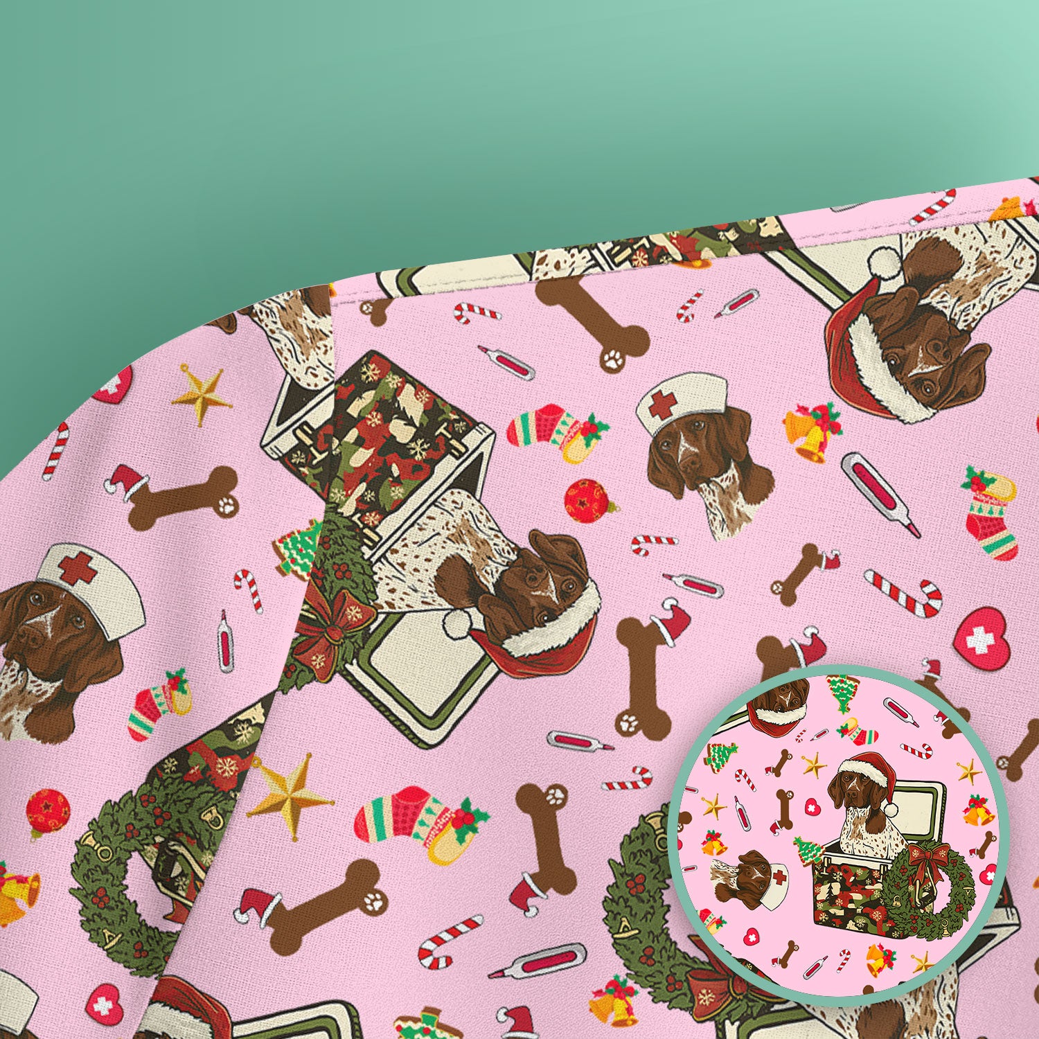 Christmas Dachshund Scrub Top - Cute Sausage Dog Nurse Shirt - Funny Holiday Medical Uniform for Women RN LPN CNA Gift