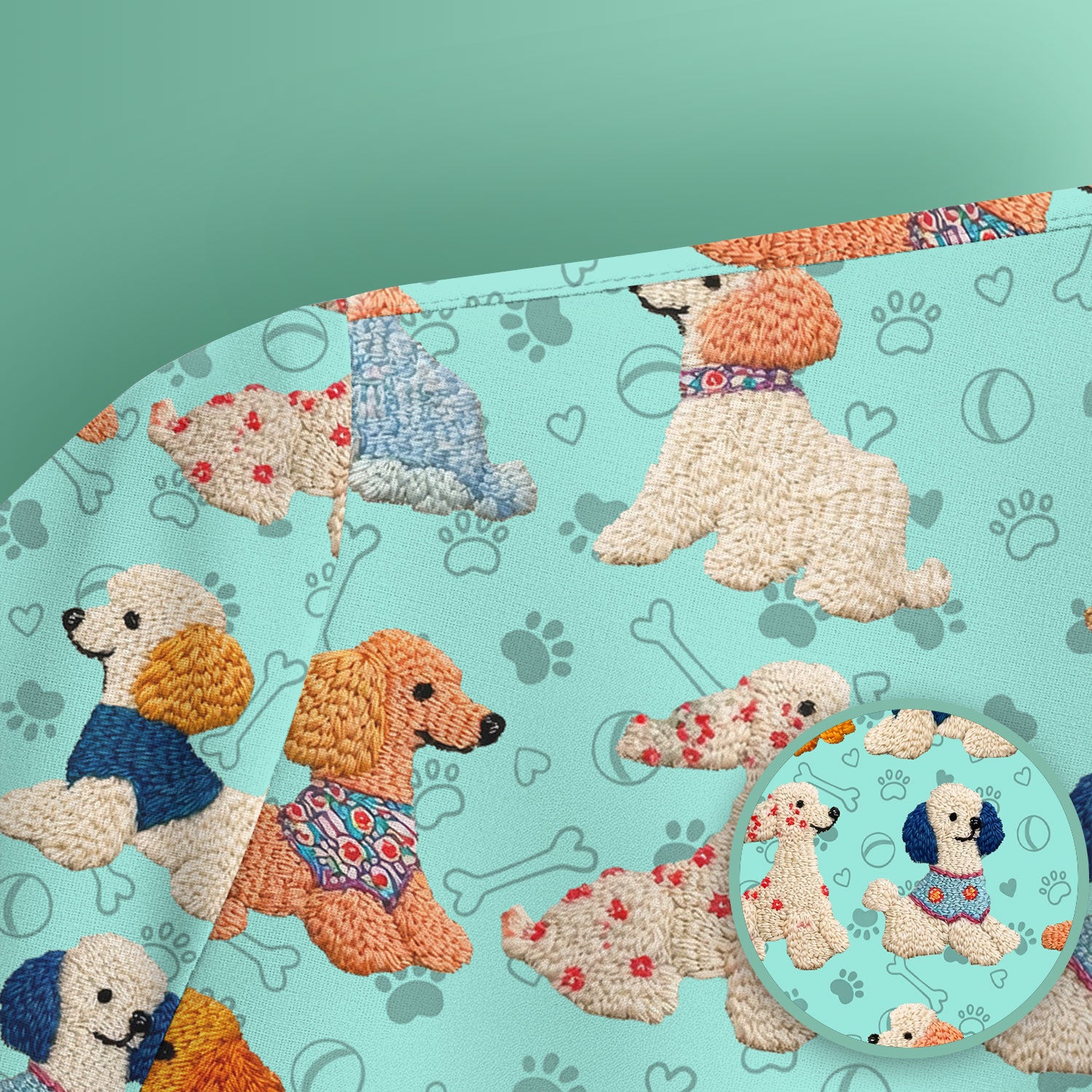 Cute Colorful Poodle Pattern Scrub Top, Comfortable Scrubs for Nurses