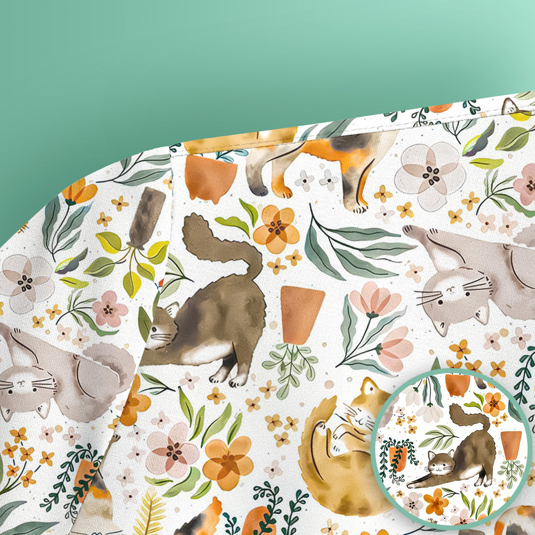 Cat Wildflower Garden Floral Pattern Scrub Top, Comfortable Scrubs for Nurses