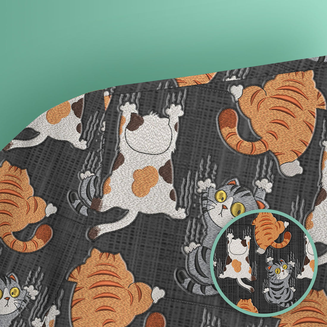 Cute Cat Pattern Nurse Scrub Top, Cats Medical Pattern Shirt, Breathable Fabrics Nursing Uniform