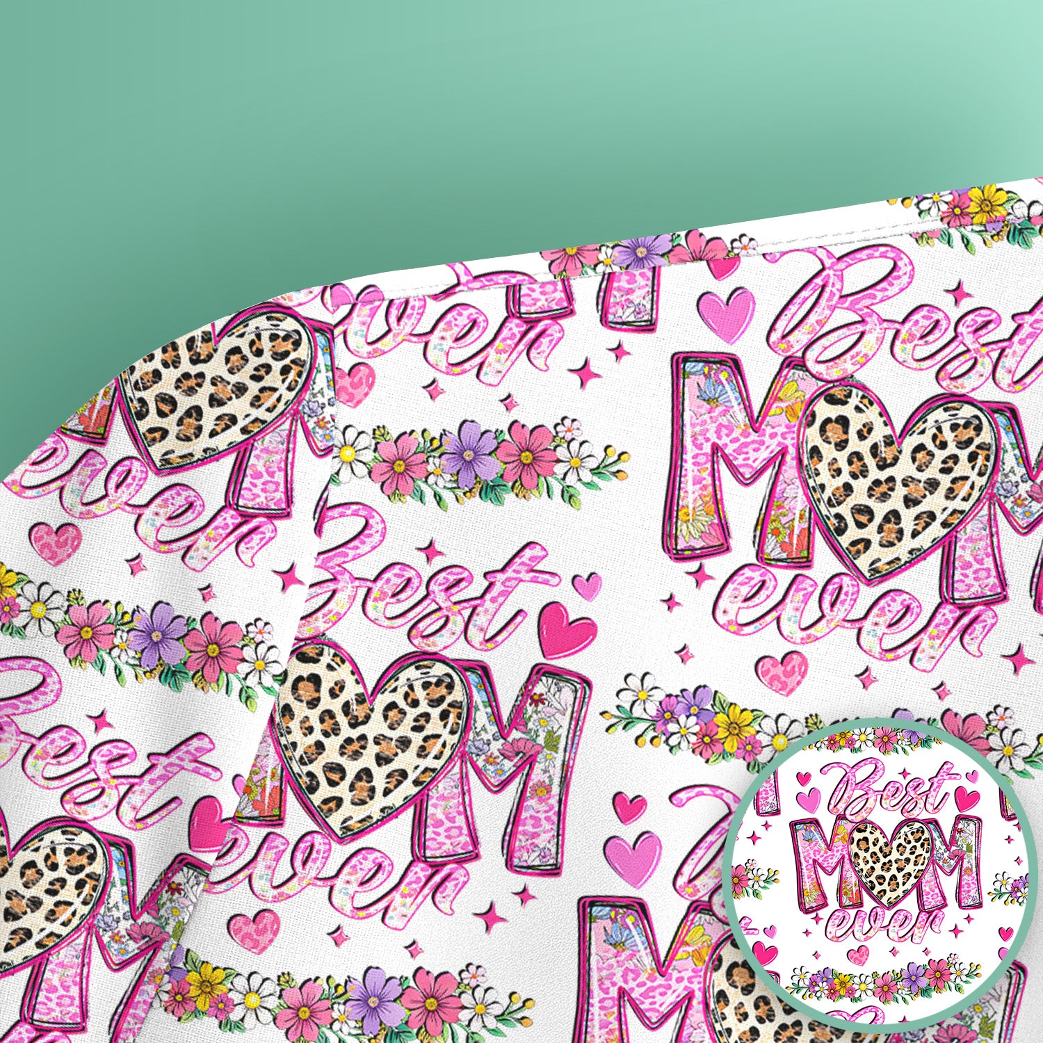 Best Mom Ever Leopard Heart Floral Pattern Scrub Top, Comfortable Scrubs for Nurses