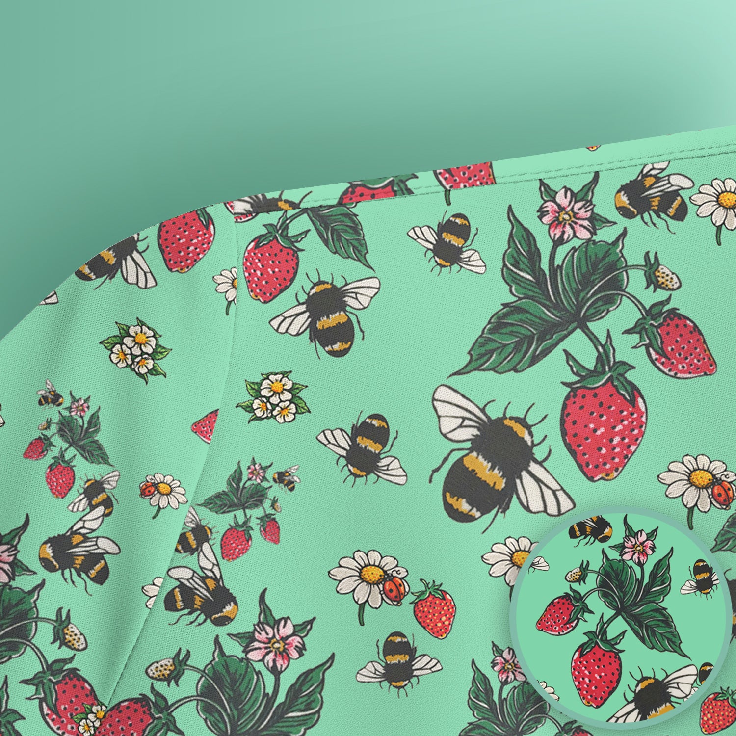Cute Strawberry Bee Daisy Floral Pattern Scrub Top, Comfortable Scrubs for Nurses