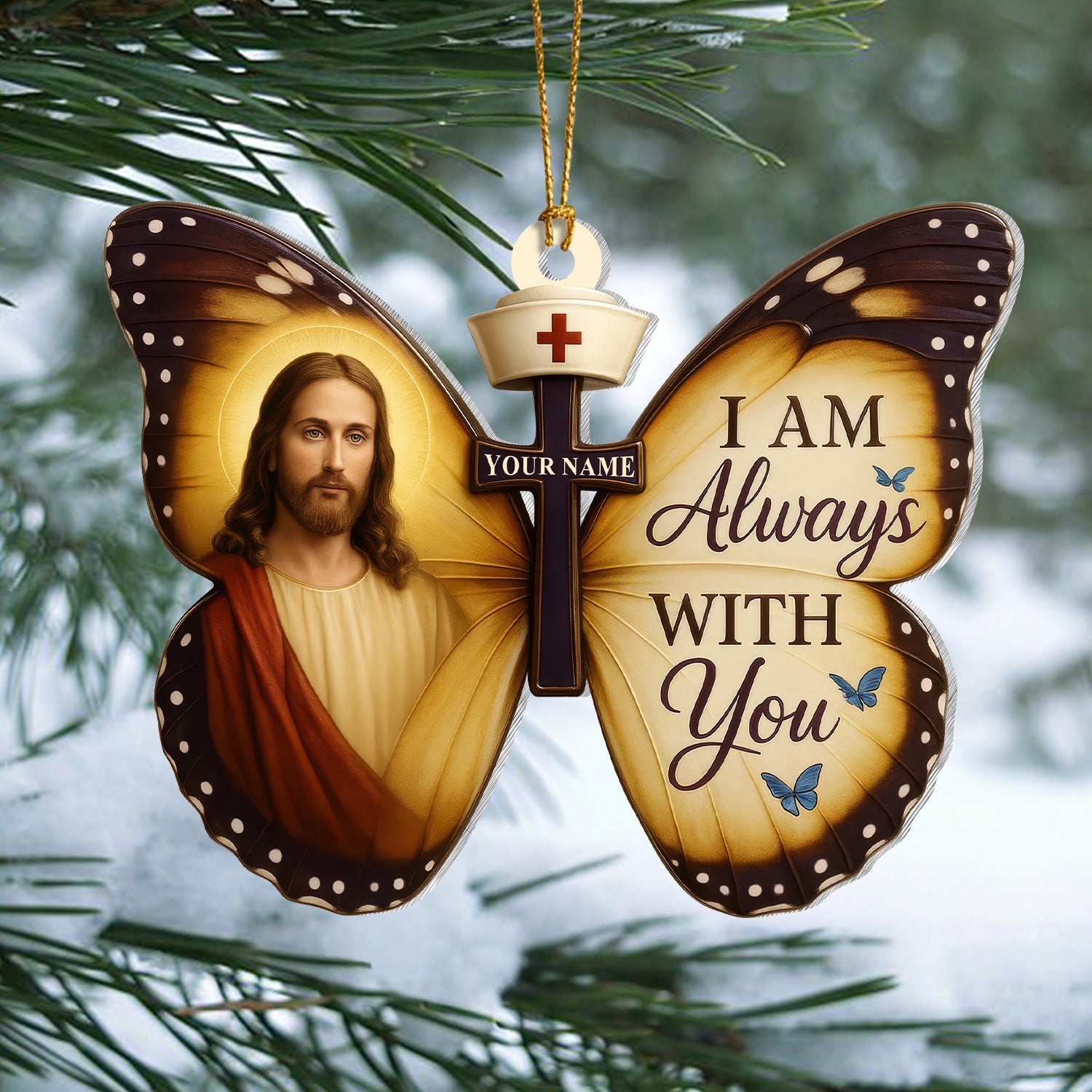 Christian Nurse Ornament, Jesus Butterfly Decoration, Nurse Christmas RN LPN CNA Gift