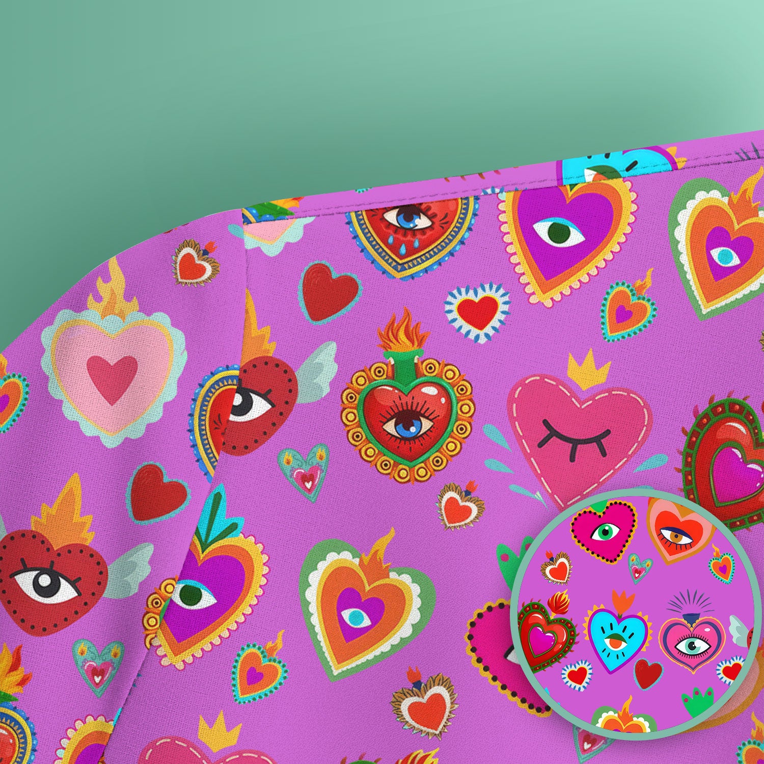 Valentine Colorful Sacred Heart Print Medical Scrub Top, Comfortable Scrubs for Nurses