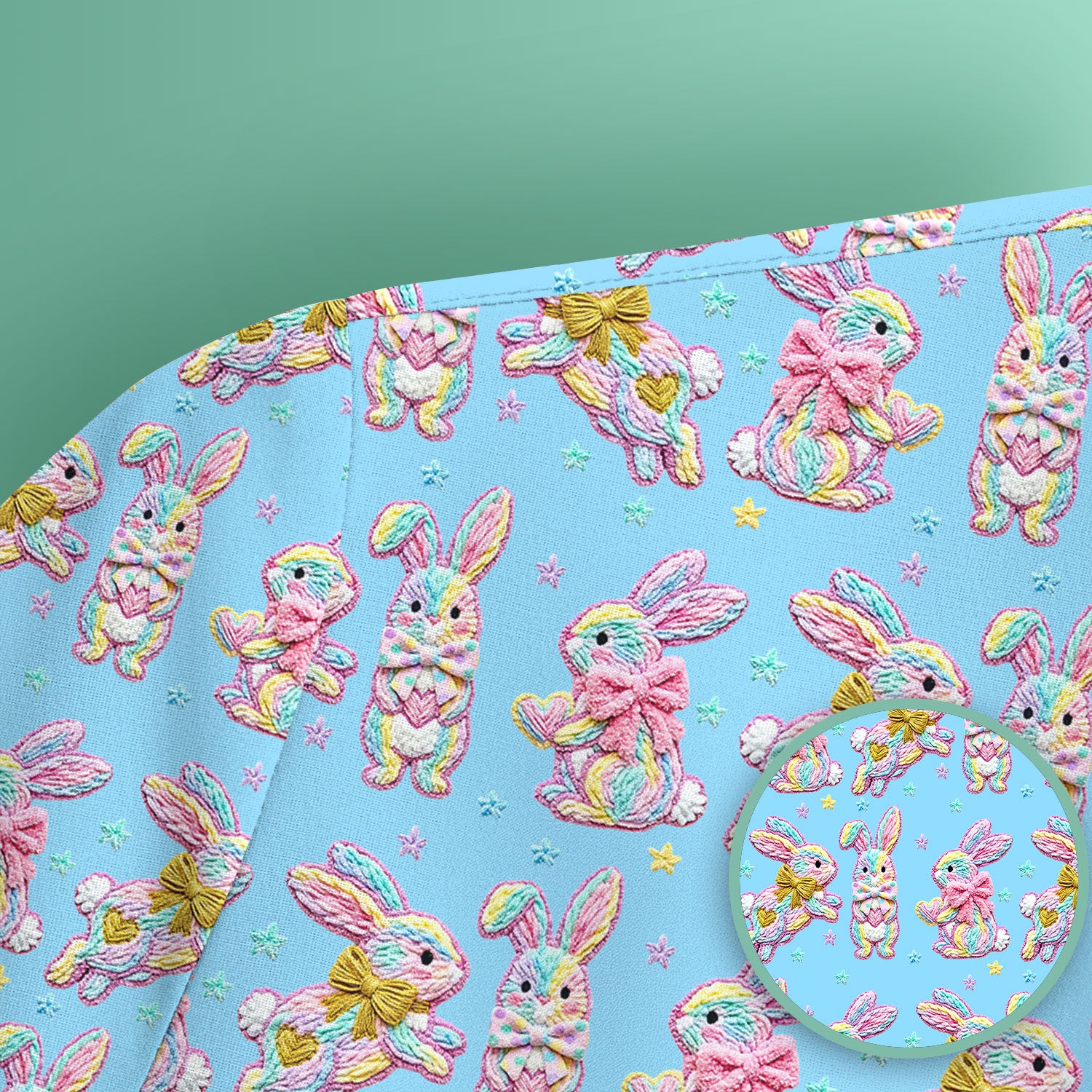 Cartoon Bunny All Over Print Scrub Top, Comfortable Scrubs for Nurses, Easter