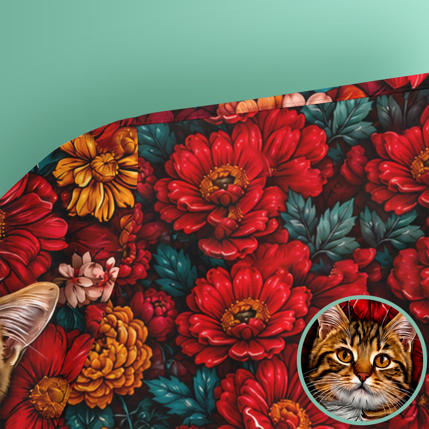 Adorable Tabby Cat Floral Garden Pattern Scrub Top, Comfortable Scrubs for Nurses