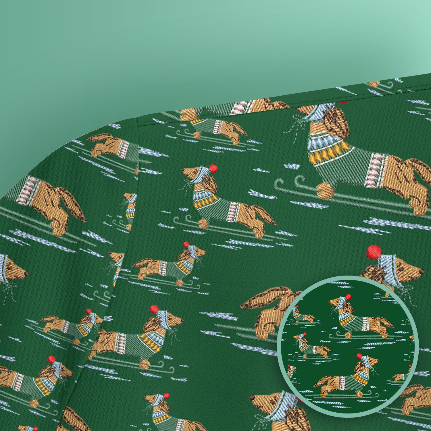 Dachshund Nurse Scrub Top, Wiener Dog Winter Pattern Shirt, Breathable Fabrics Nursing Uniform