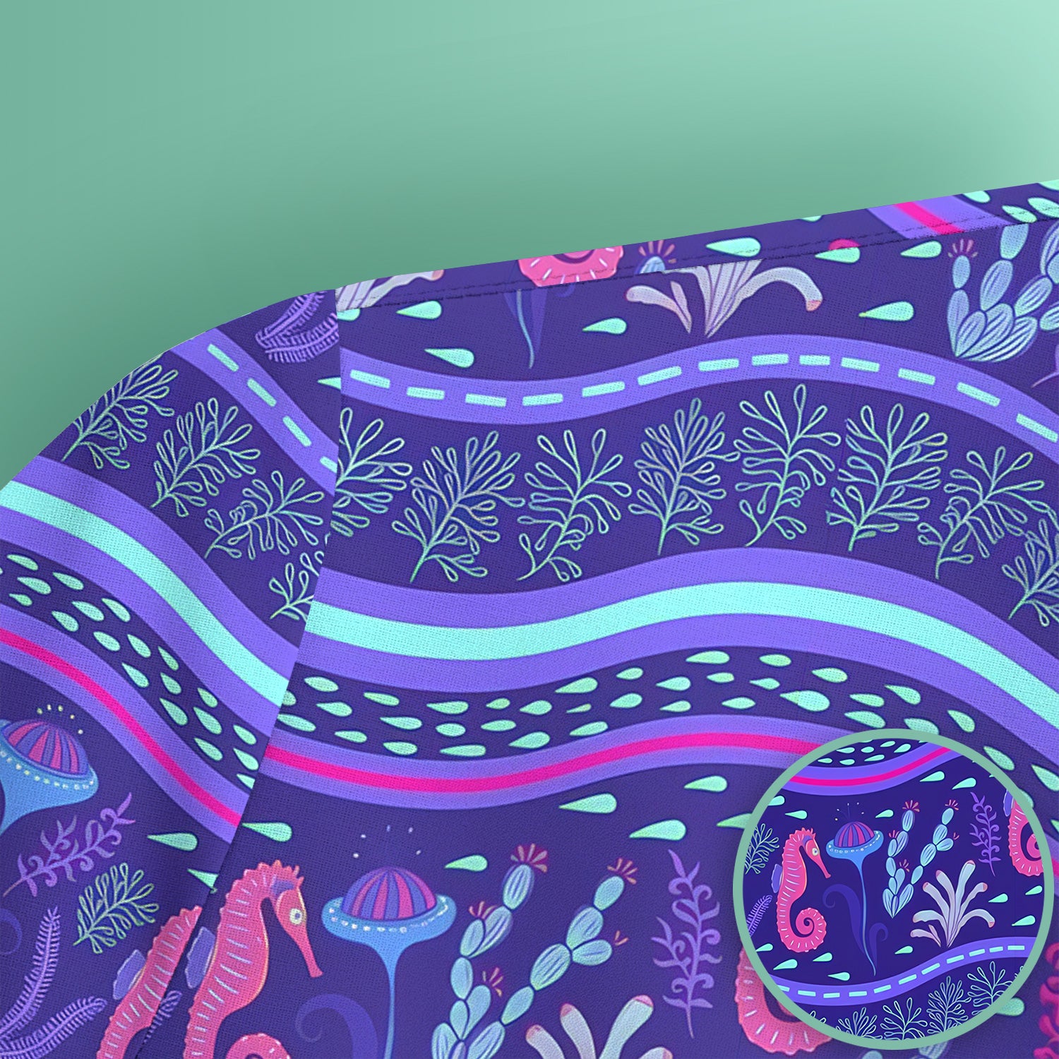 Purple Seahorse Ocean Pattern Scrub Top, Comfortable Scrubs for Nurses