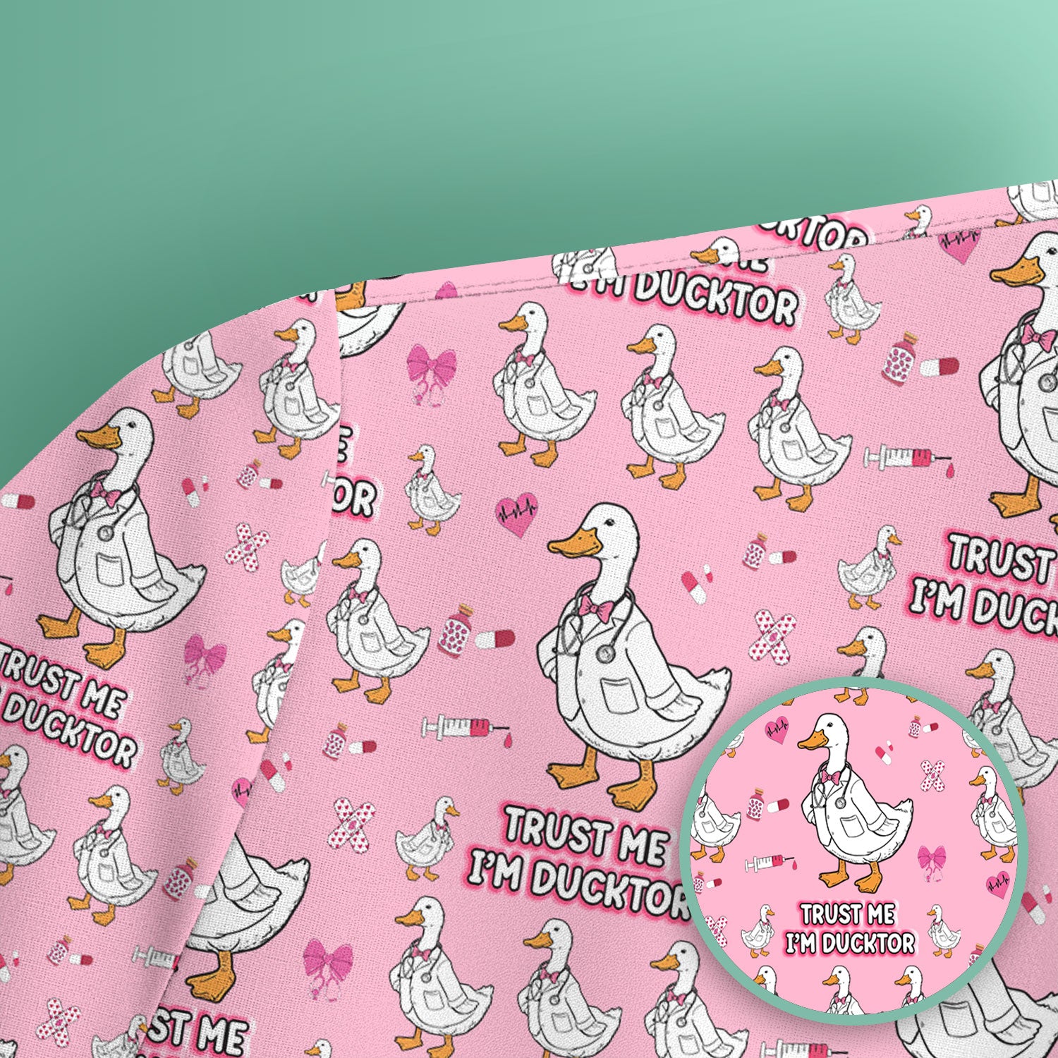 Trust Me I'm Ducktor Scrub Top, Funny Duck Pattern Scrub Shirt, Breathable Fabrics Nursing Uniform For Women