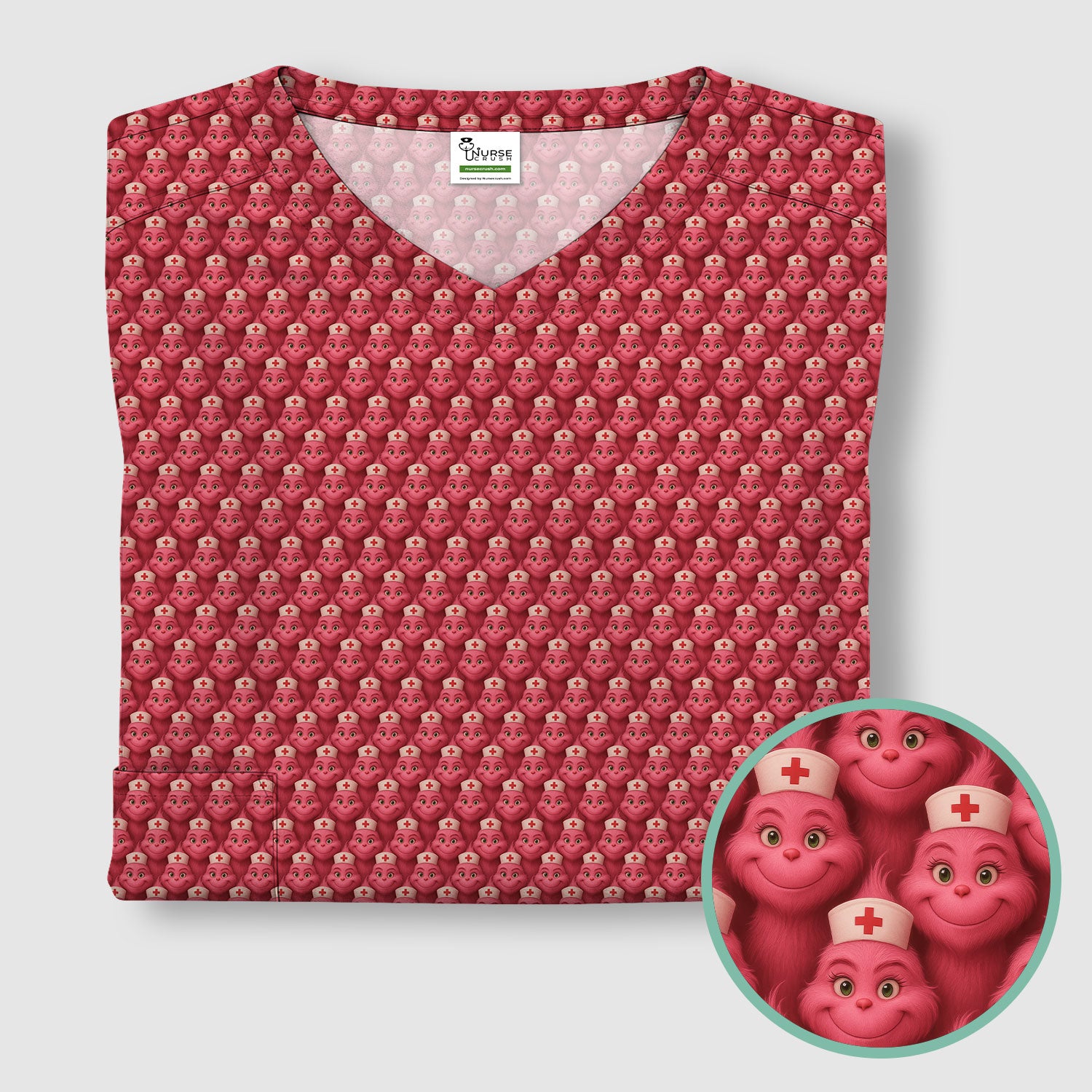Personalized Nurse Grinch Scrub - Funny Christmas Scrub Top for Women - RN LPN CNA Nursing Gift