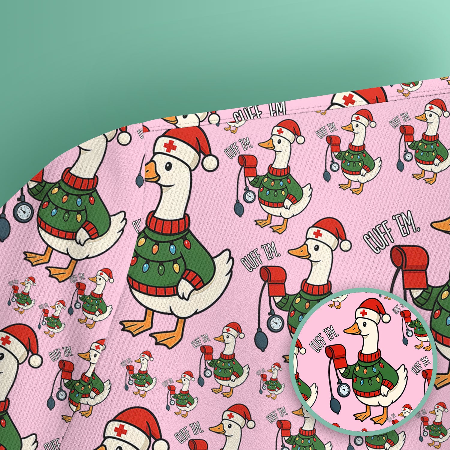 Nurse Christmas Duck Scrub Top, Cute Goose Pattern Scrub Shirt, RN LPN CNA Nursing Uniform