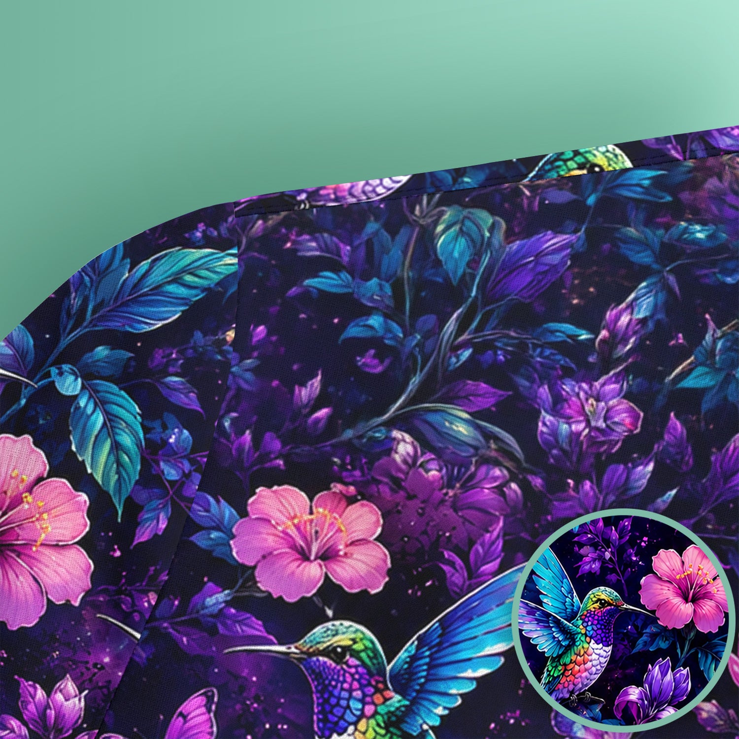 Vibrant Hummingbird Hibiscus Blossom Pattern Scrub Top, Comfortable Scrubs for Nurses