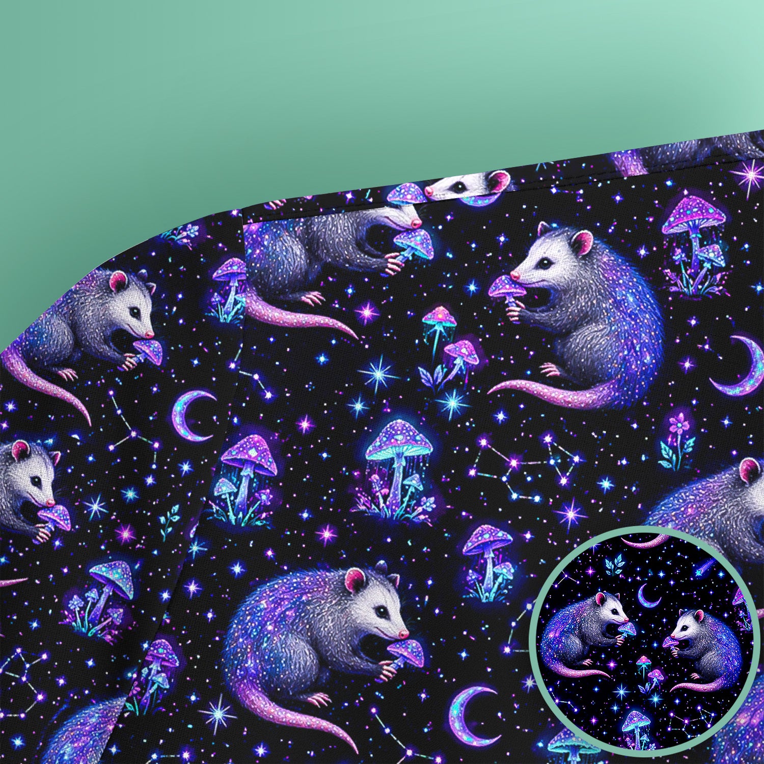 Celestial Purple Opossum With Mushroom Pattern Scrub Top, Comfortable Scrubs for Nurses