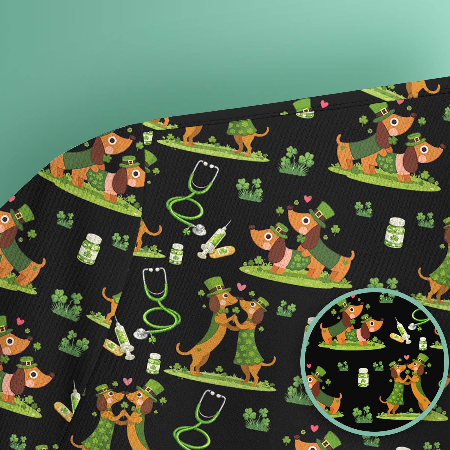 Valentine Cute Dachshund Nurse Shirt, Dog Heart Pattern, Comfortable Scrubs for Nurses