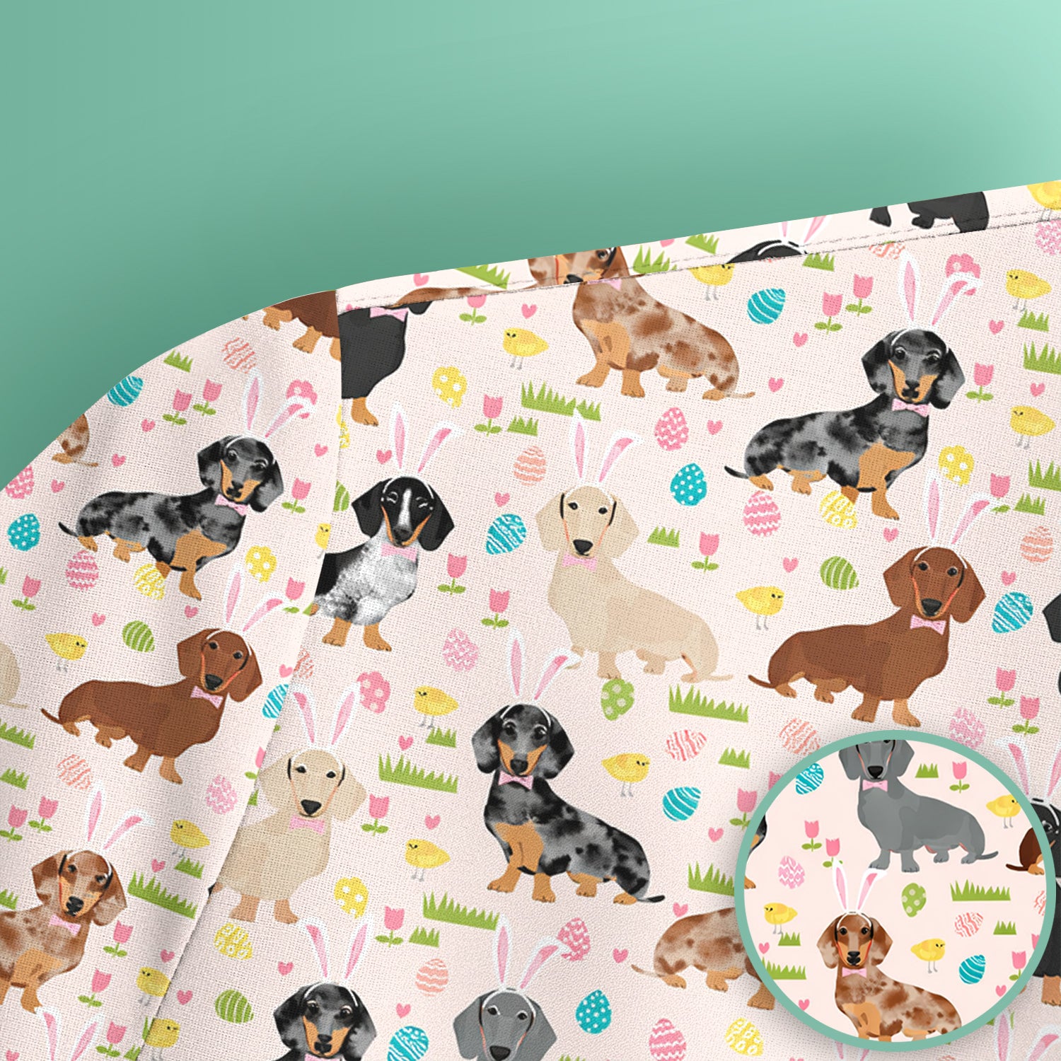 Easter Dachshund Dog Pattern Scrub Top, Comfortable Scrubs for Nurses